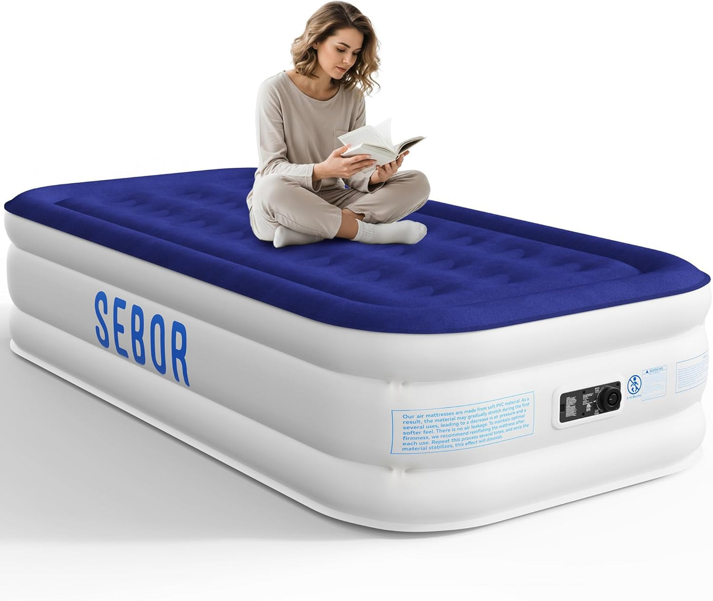 Air Mattress Twin with Built-in Pump 18', Comfortable Self-Inflating with High-Speed Pump, with Storage Bag