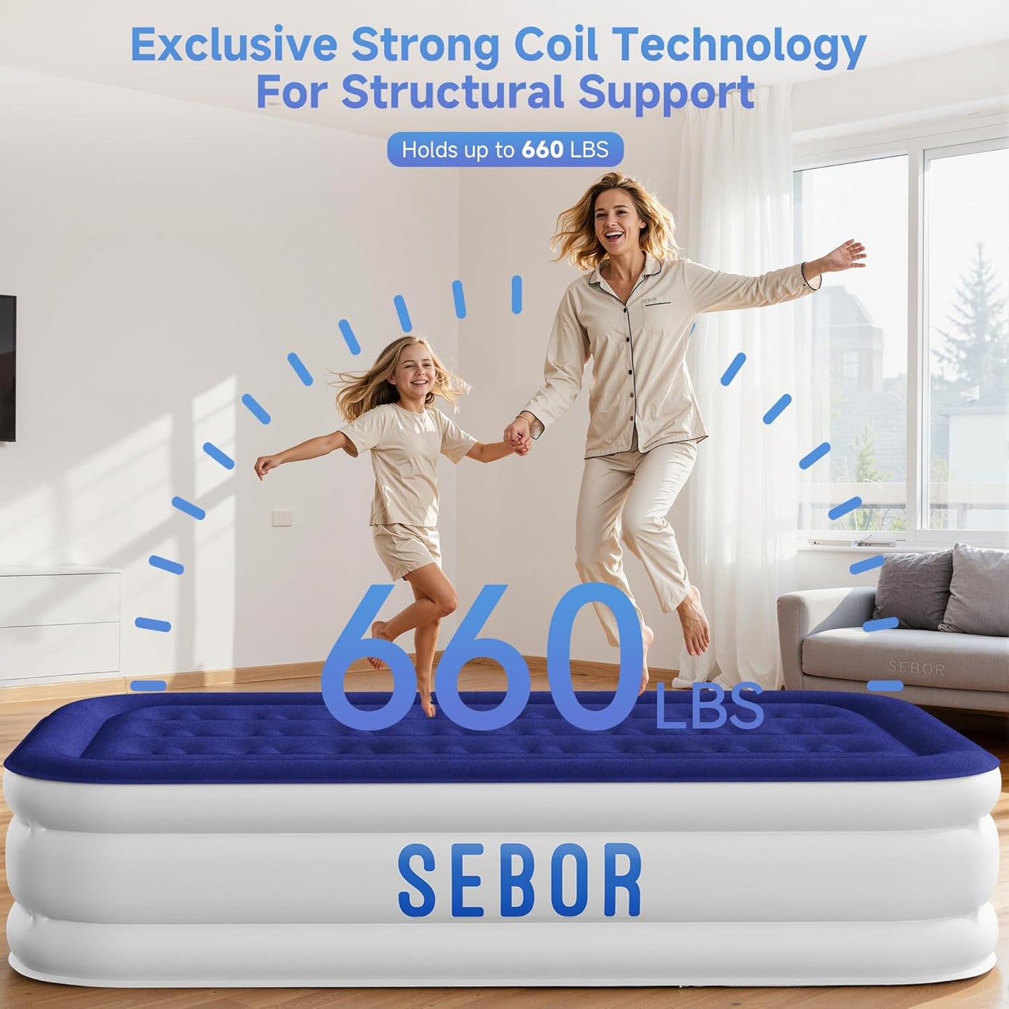 Air Mattress Twin with Built-in Pump 18', Comfortable Self-Inflating with High-Speed Pump, with Storage Bag