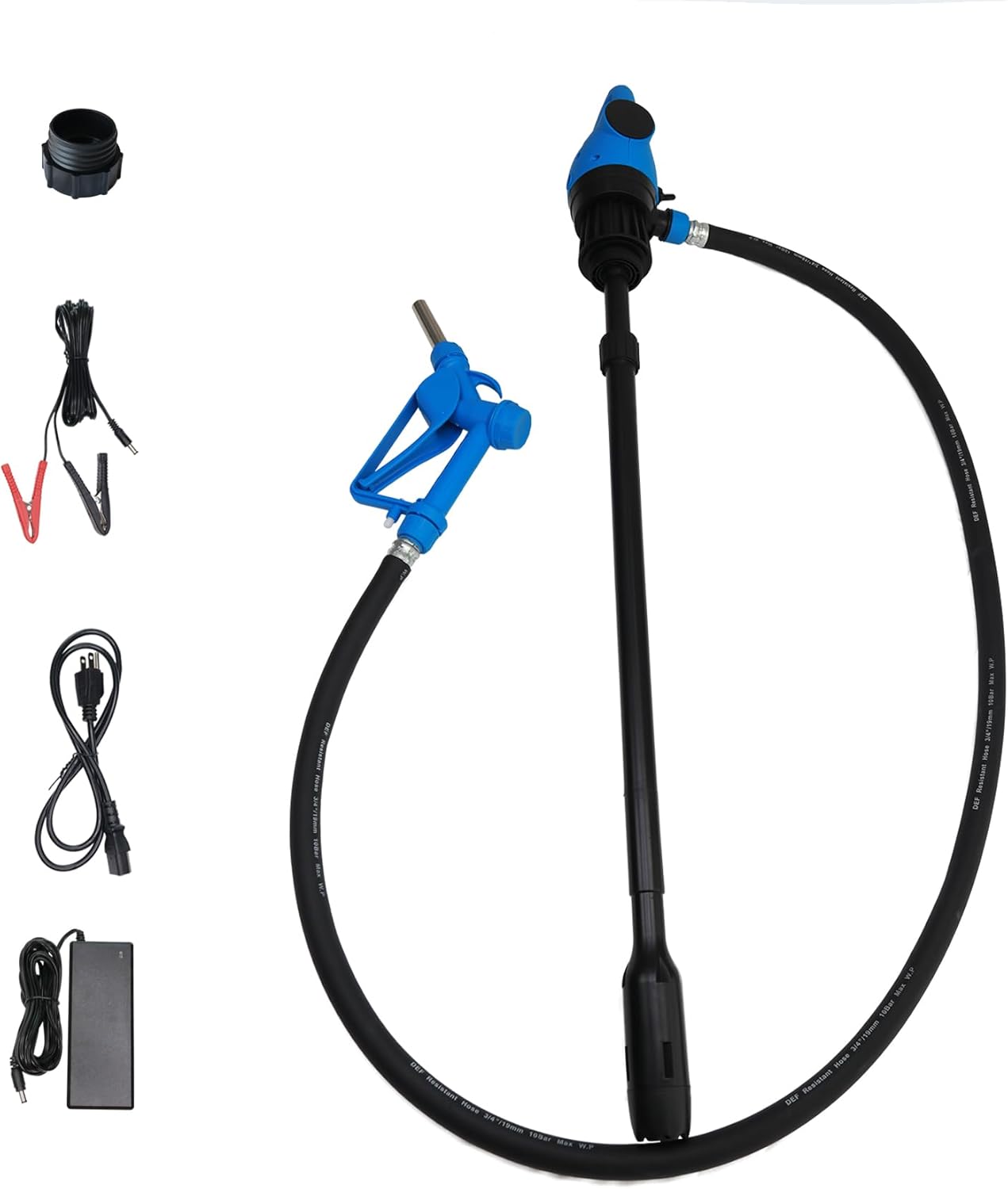 Electric Drum Pump 120V AC,12V DC, 5 GPM flow fuel, diesel, water, antifreeze, 6.6ft hose, 2-inch bung adapter