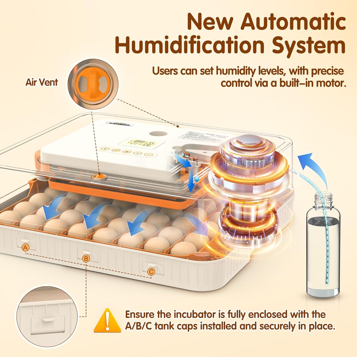 Egg Incubator for Hatching Eggs with Automatic Egg Turning, Temperature and Humidity Control, LED Egg Candling Light