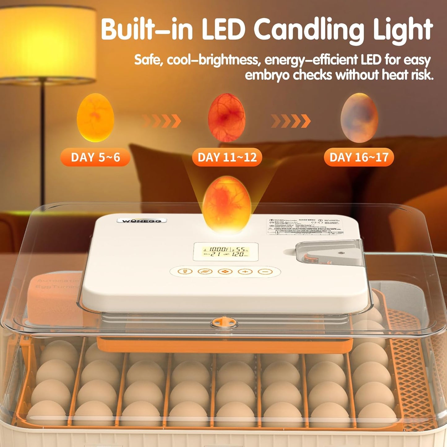 Egg Incubator for Hatching Eggs with Automatic Egg Turning, Temperature and Humidity Control, LED Egg Candling Light
