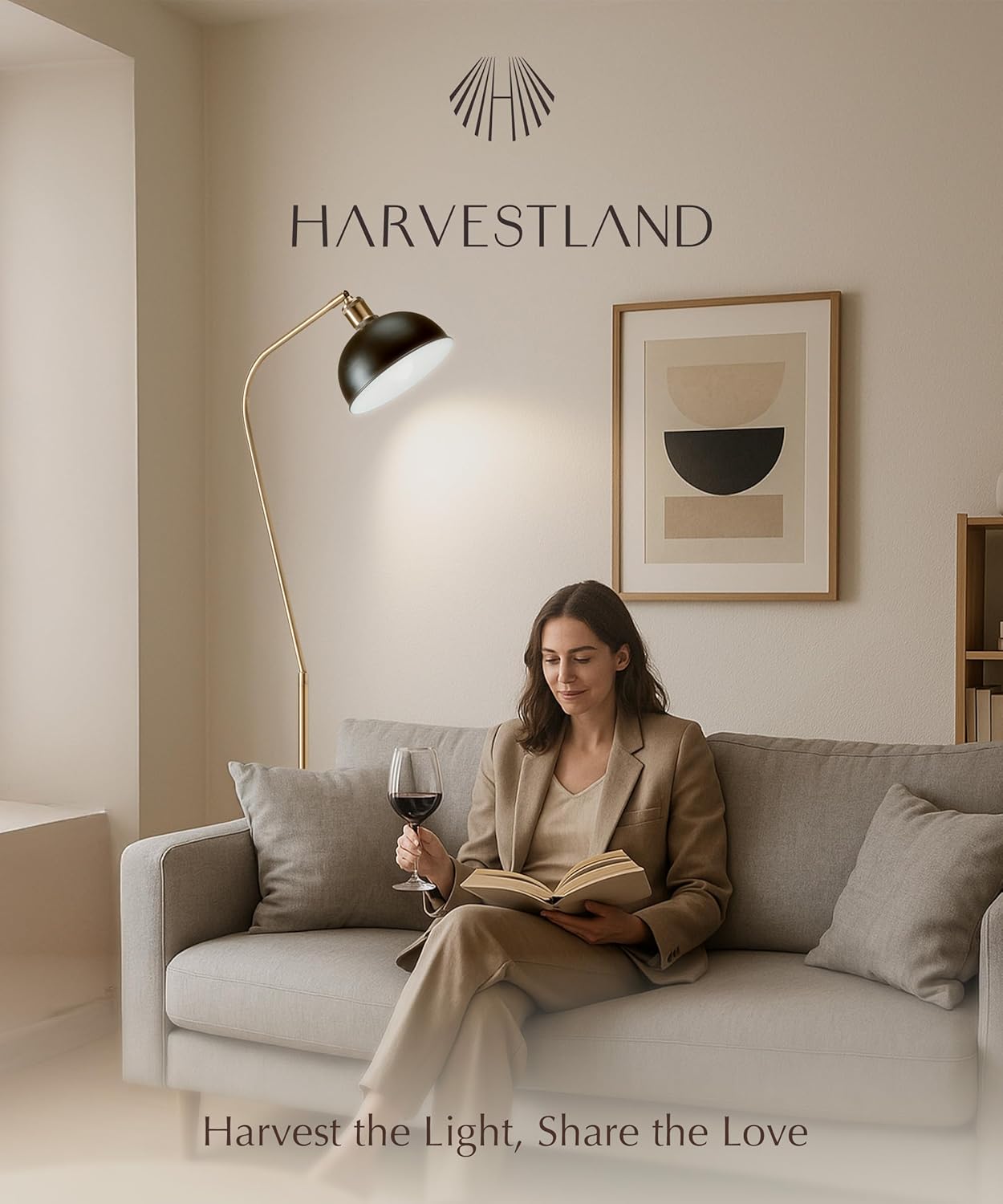Halo Brass Floor Reading Lamp with Solid Base, for Living Room, Bedside Table or Over Chair Use, Black