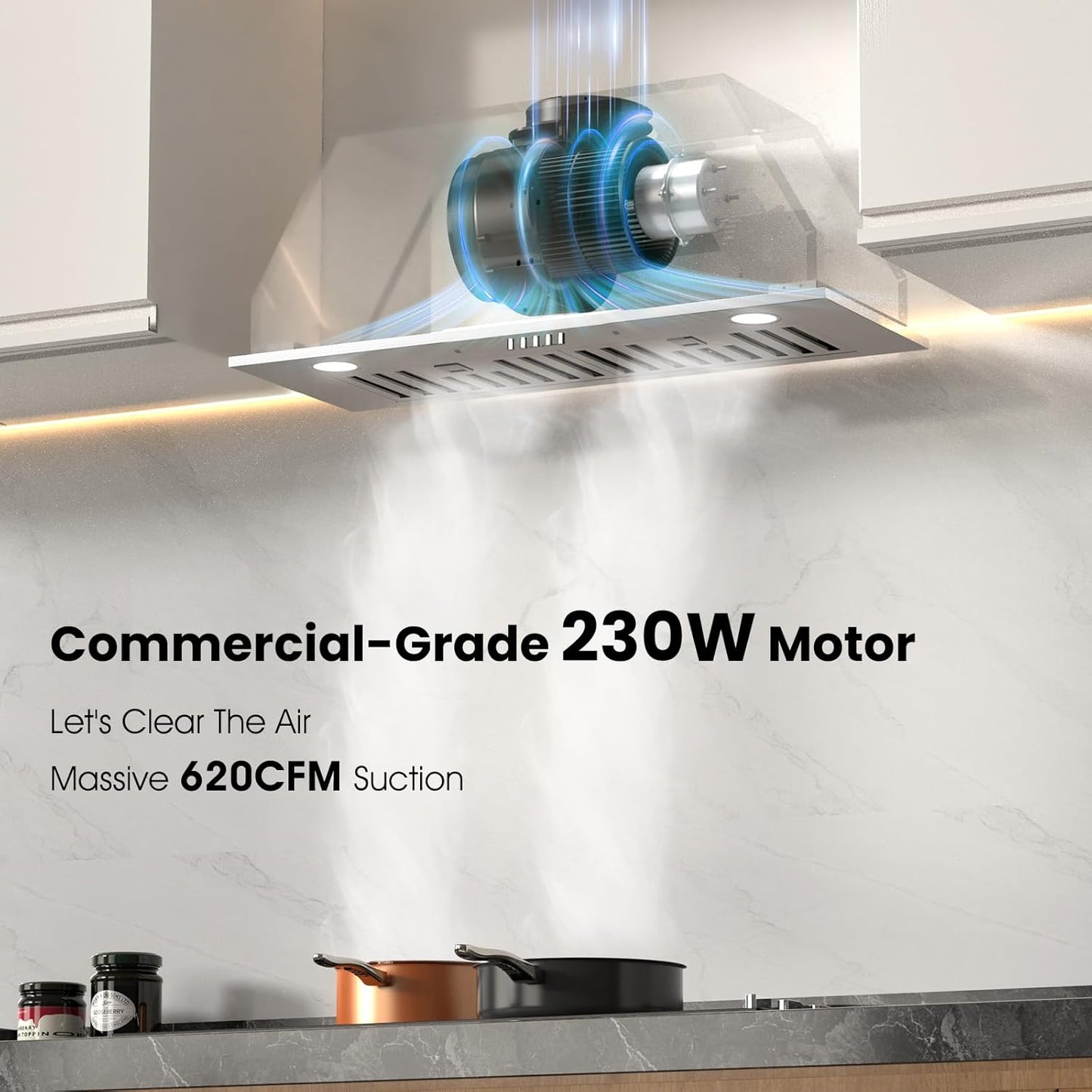 Range Hood 30 Inch Insert,  620CFM Built-in,  with TRUE-COLOR 5500K LED, Complete Exhaust Kit, Convertible