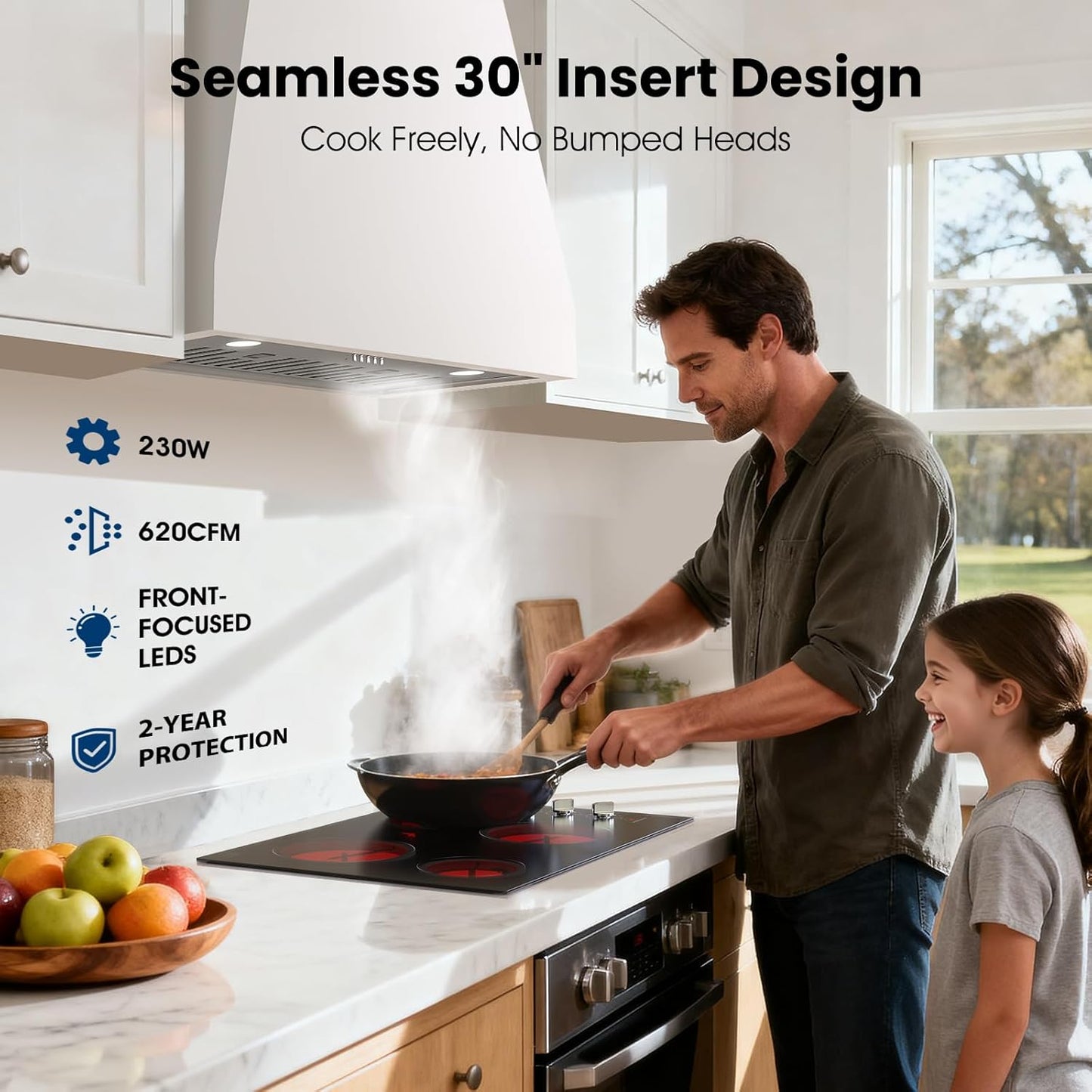 Range Hood 30 Inch Insert,  620CFM Built-in,  with TRUE-COLOR 5500K LED, Complete Exhaust Kit, Convertible