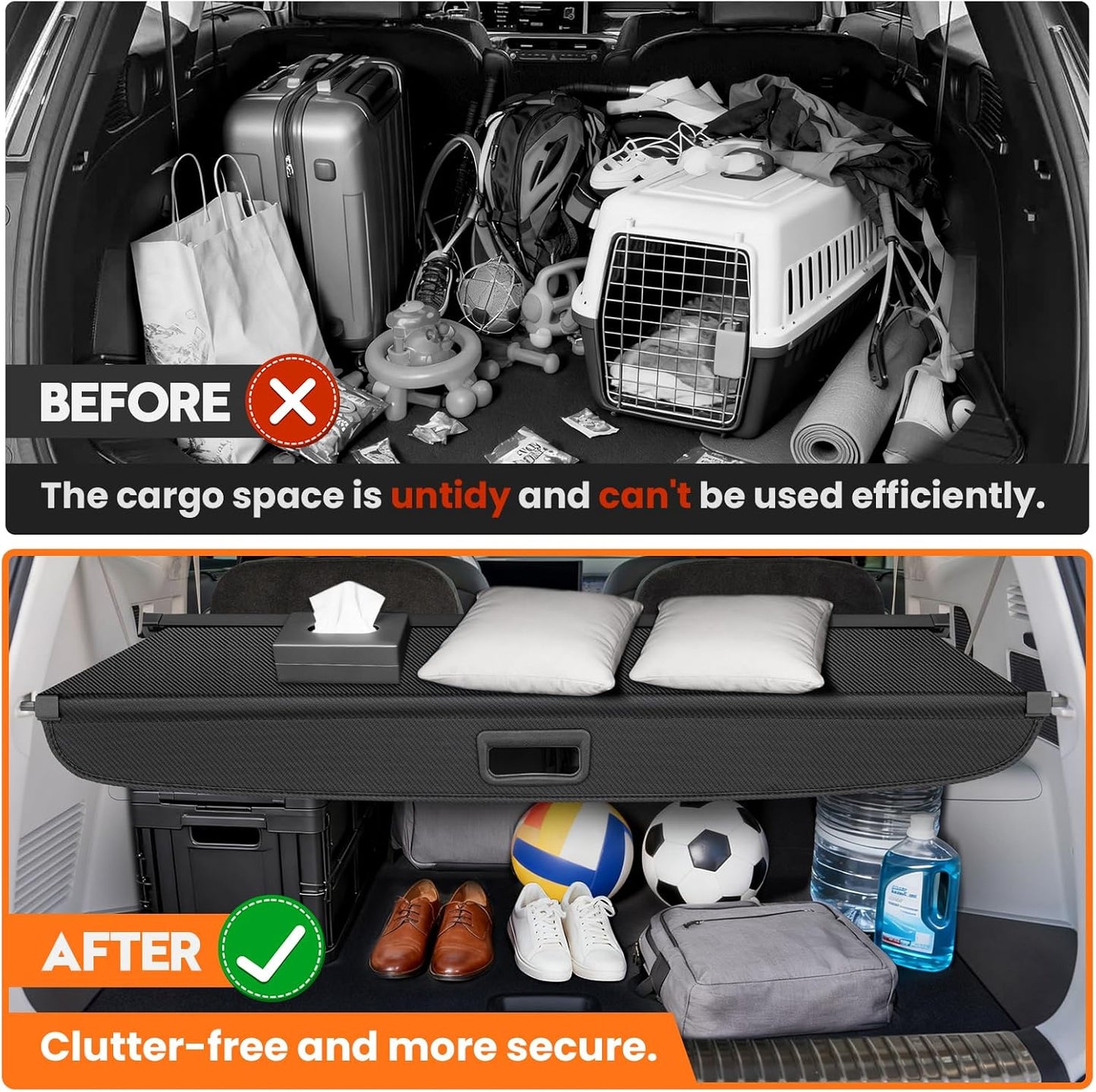 Cargo Cover for 2026 Hyundai Ioniq 9 Accessories, Carbon Fiber Trunk Cover Retractable, Black