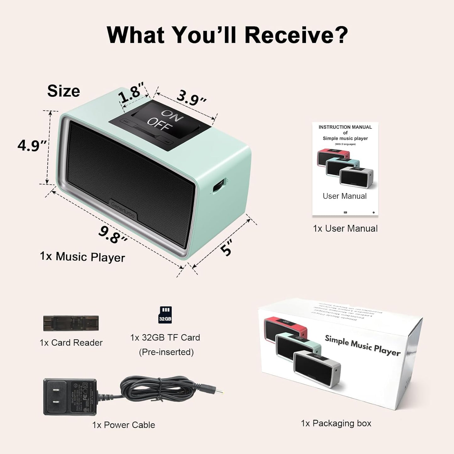 Large Button Simple Music Player for Seniors Elderly, One-Touch Play,  Audio Book Player with 32GB TF Card