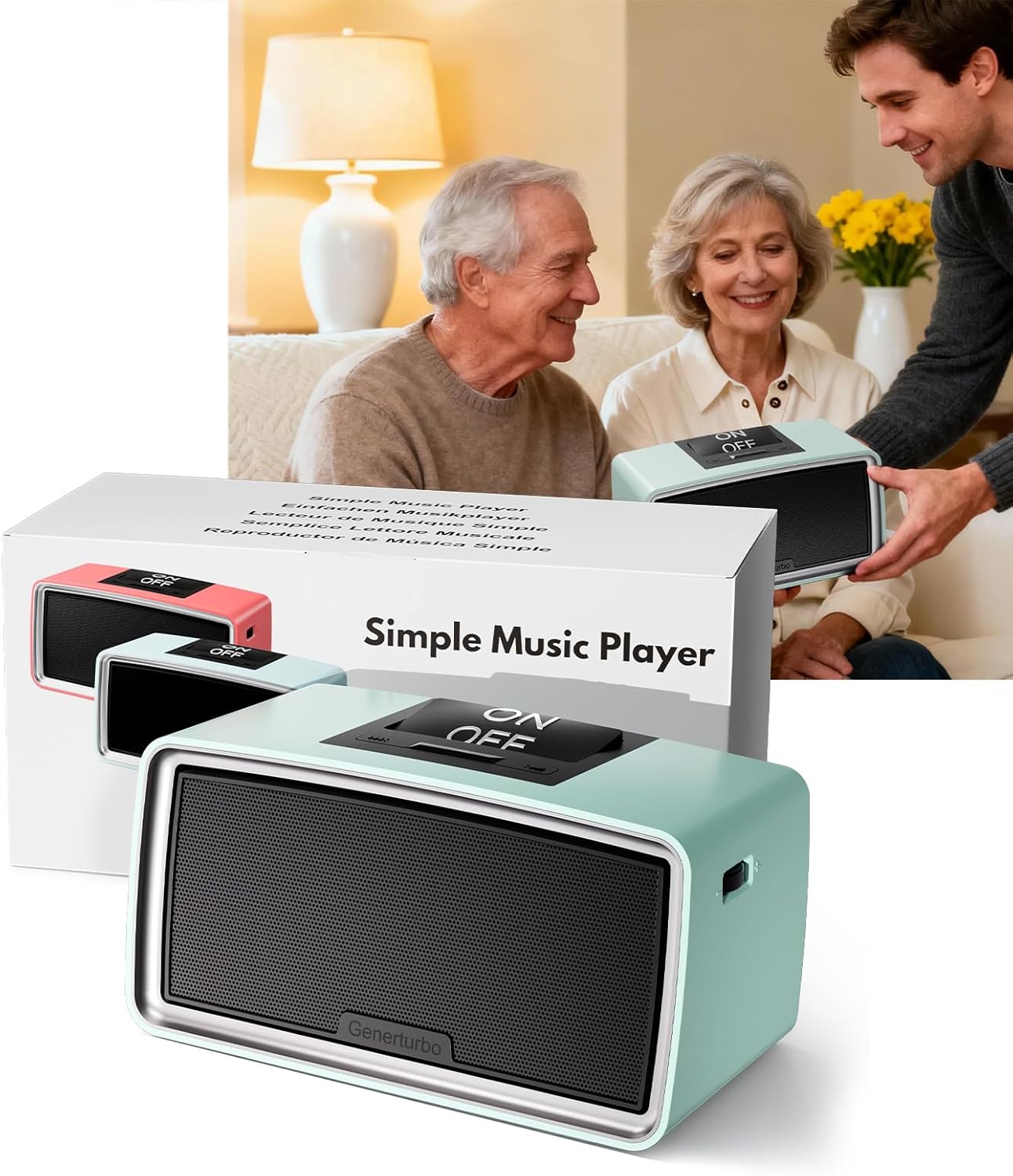 Large Button Simple Music Player for Seniors Elderly, One-Touch Play,  Audio Book Player with 32GB TF Card