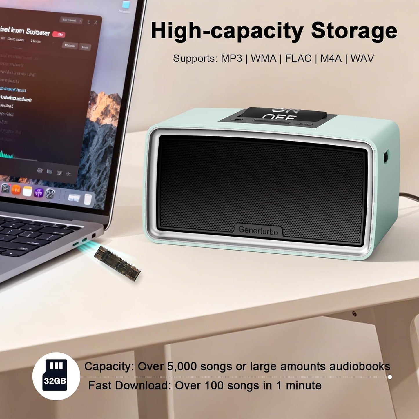 Large Button Simple Music Player for Seniors Elderly, One-Touch Play,  Audio Book Player with 32GB TF Card