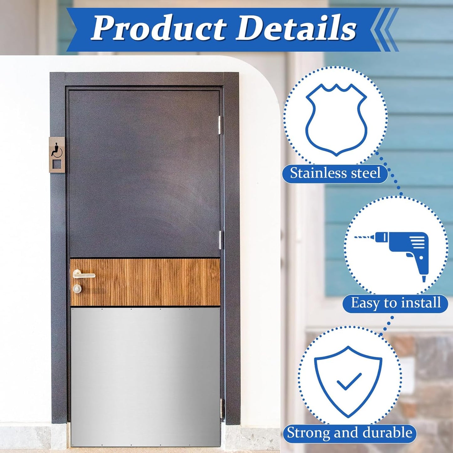 36in x 36in Stainless Steel Commercial Door Kickplate, Anti-Scratch Protection for Wood & Metal Doors