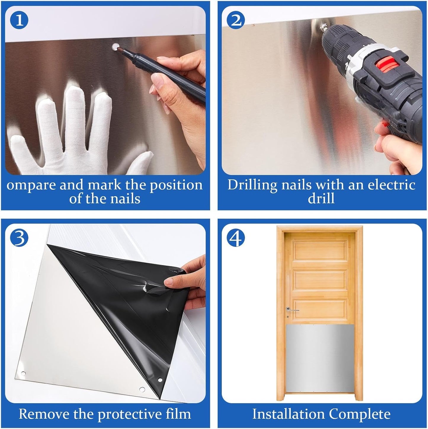 36in x 36in Stainless Steel Commercial Door Kickplate, Anti-Scratch Protection for Wood & Metal Doors