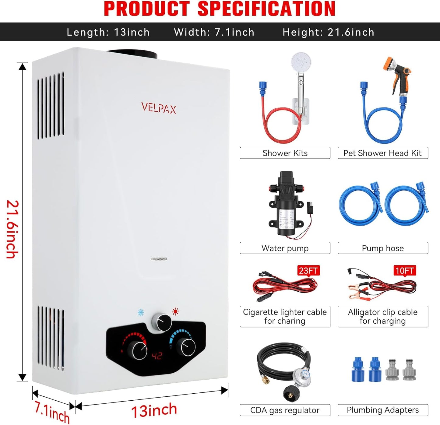 Tankless Water Heater Propane,2.64GPM 10L Outdoor, with 2 GPM Water Pump, Digital Display Multi-Protection