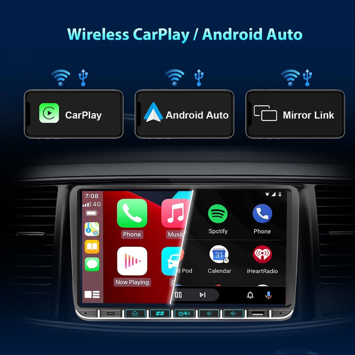 Car Stereo Radio with Touchscreen (9') for VW Golf 5, 6, T5, Polo 6R, Caddy, Passat, Touran, Wireless CarPlay/Android