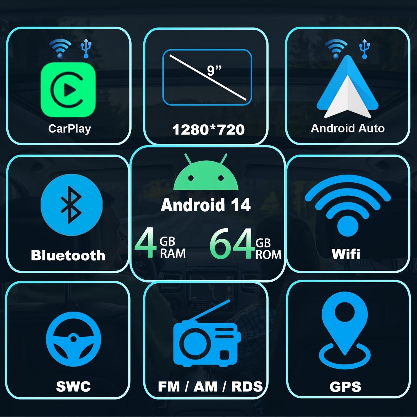 Car Stereo Radio with Touchscreen (9') for VW Golf 5, 6, T5, Polo 6R, Caddy, Passat, Touran, Wireless CarPlay/Android