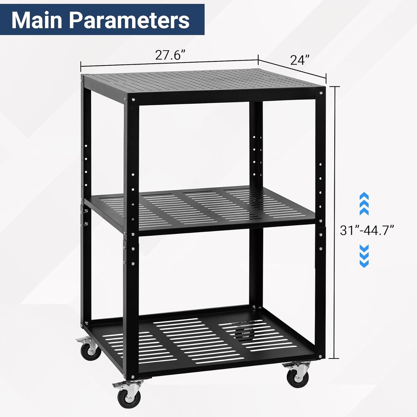 Planer Stand, 27.6' x 24' Tabletop, 31'- 44.7' Height Adjustable, 500 LBS Capacity, 4  Casters, Storage Space