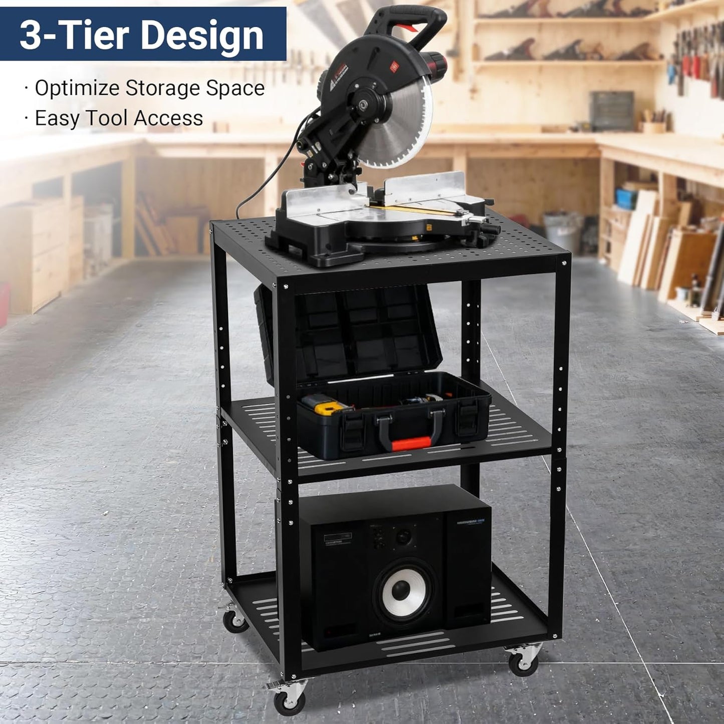 Planer Stand, 27.6' x 24' Tabletop, 31'- 44.7' Height Adjustable, 500 LBS Capacity, 4  Casters, Storage Space