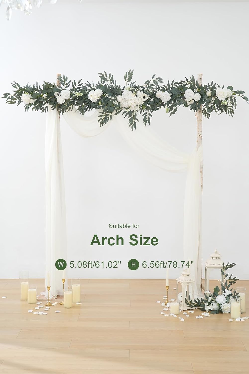 Spring Artificial Flower 7ft Garland, Wedding Arch Backdrop Floral Arrangement, (White)