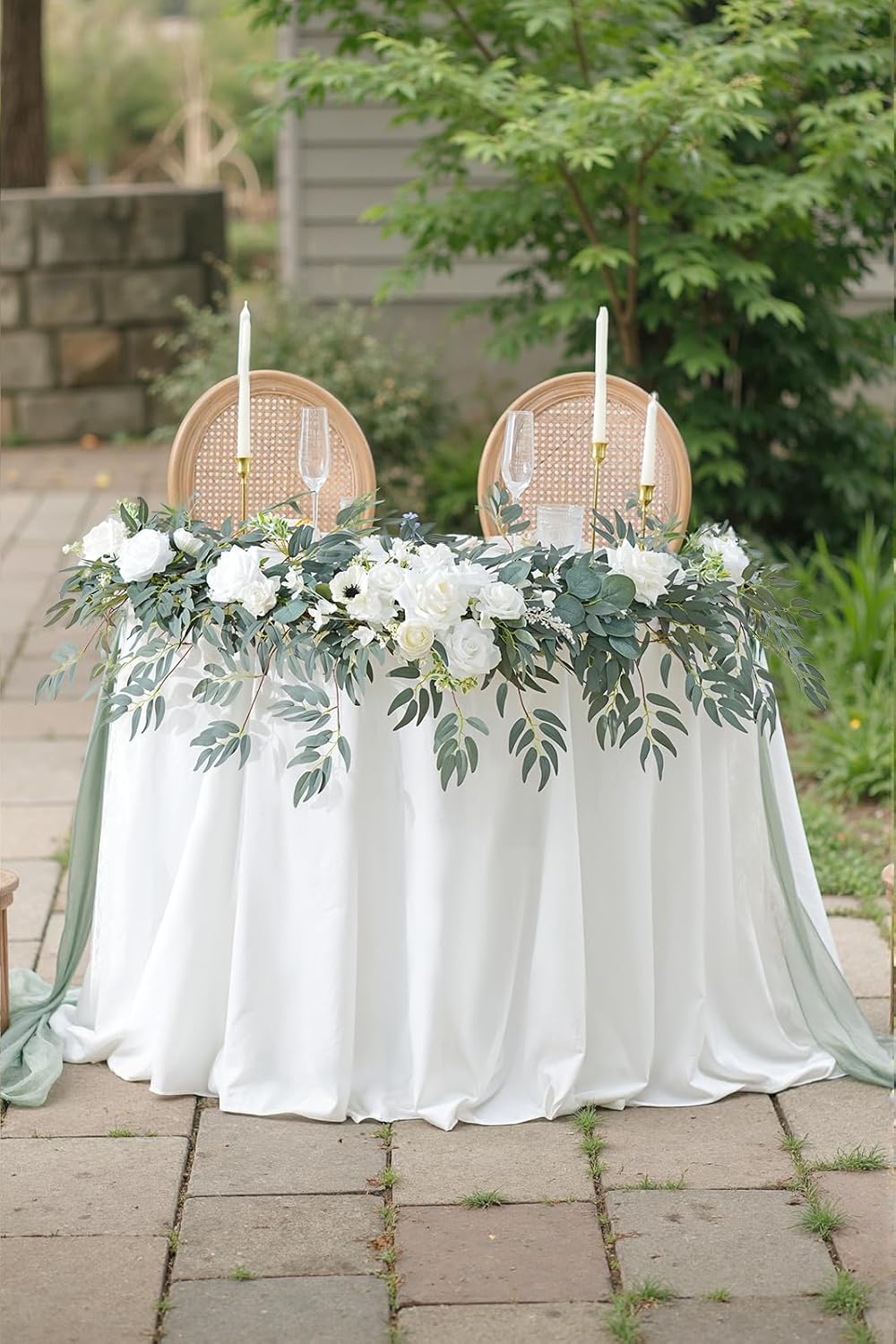 Spring Artificial Flower 7ft Garland, Wedding Arch Backdrop Floral Arrangement, (White)