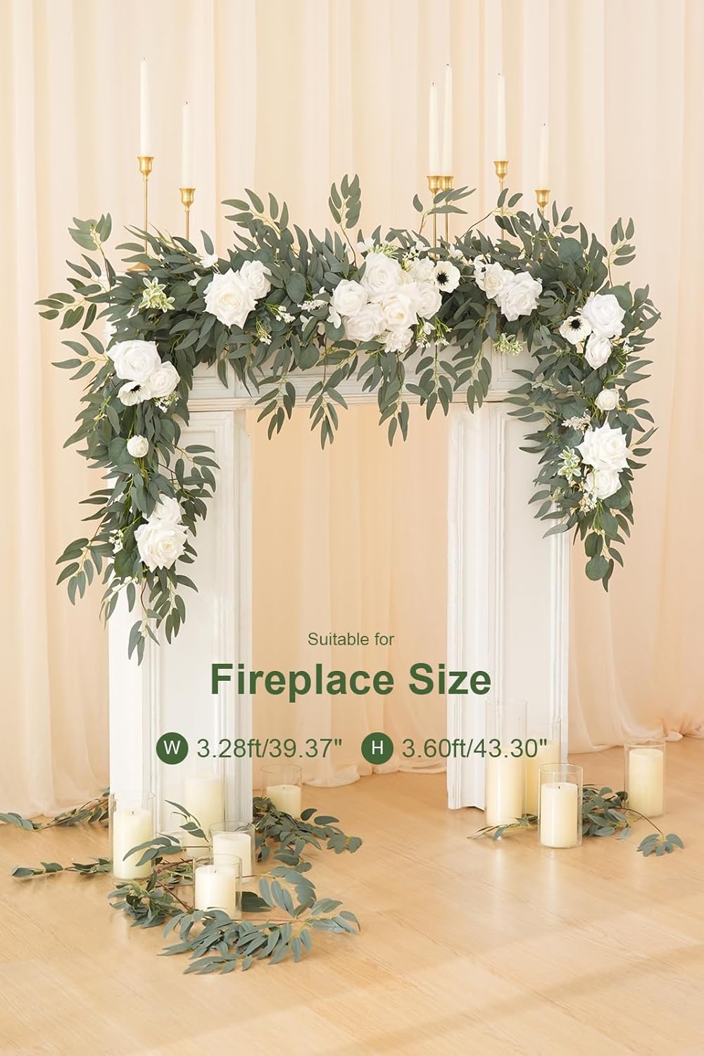 Spring Artificial Flower 7ft Garland, Wedding Arch Backdrop Floral Arrangement, (White)