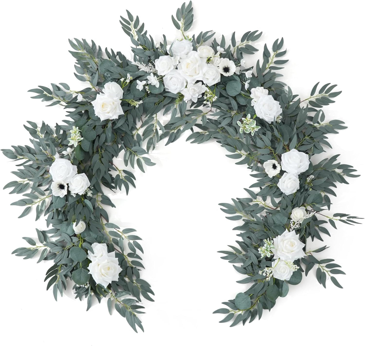 Spring Artificial Flower 7ft Garland, Wedding Arch Backdrop Floral Arrangement, (White)