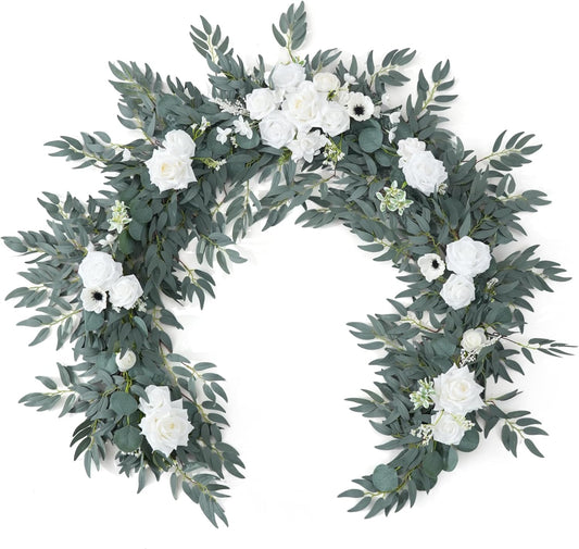 Spring Artificial Flower 7ft Garland, Wedding Arch Backdrop Floral Arrangement, (White)