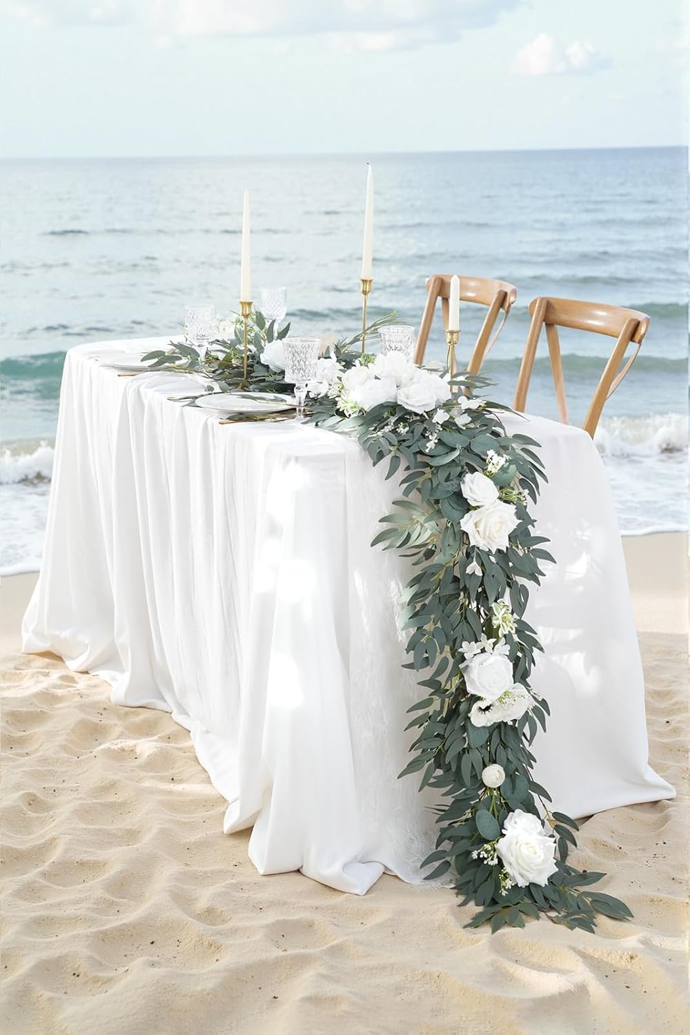 Spring Artificial Flower 7ft Garland, Wedding Arch Backdrop Floral Arrangement, (White)