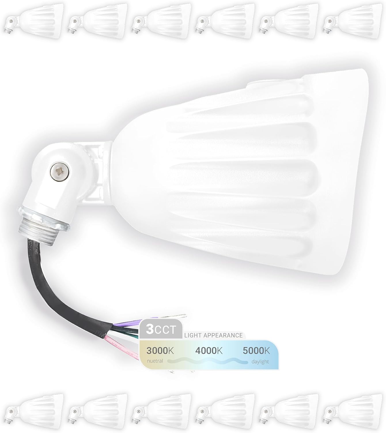 25W Bullet Flood Light Outdoor LED Landscape Lights, 3500 LM, 1/2' Knuckle Mount, (12-Pack), 120-277V