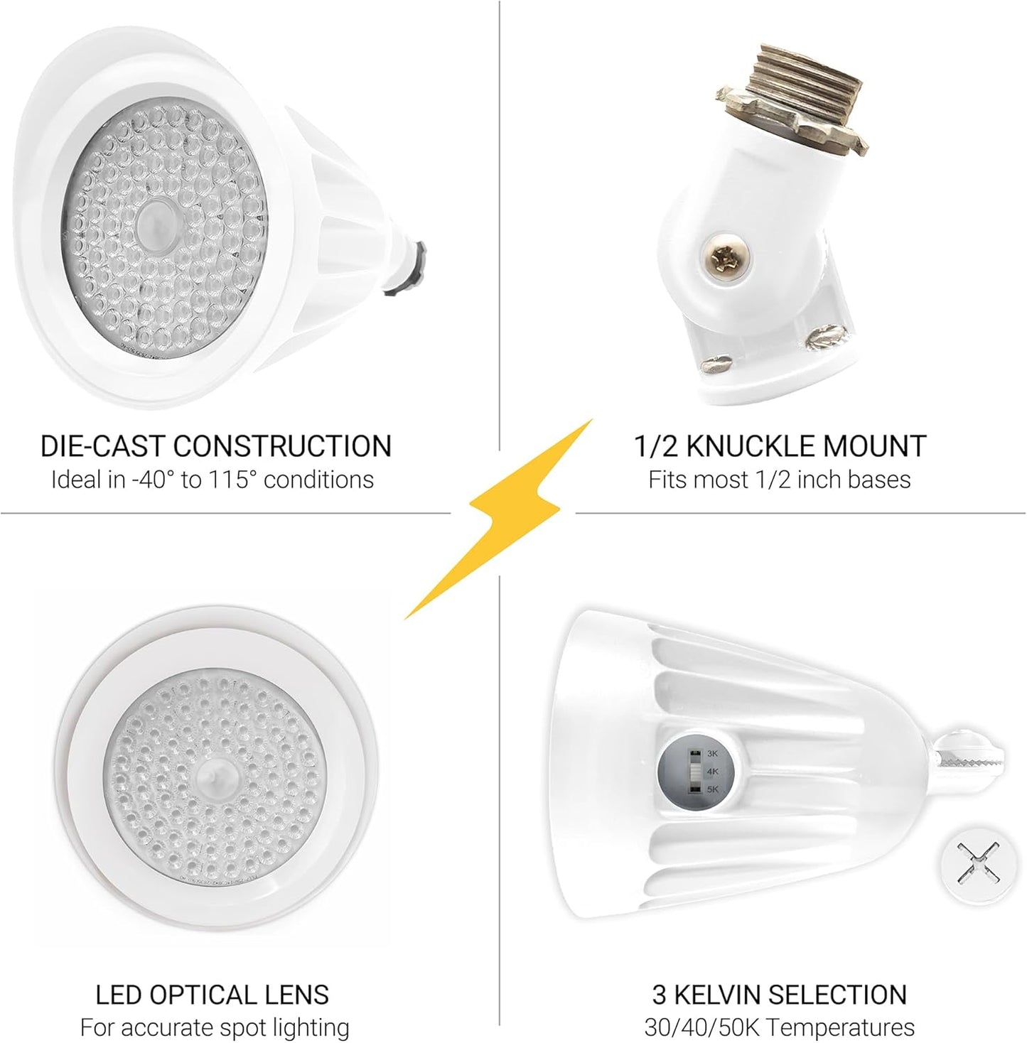 25W Bullet Flood Light Outdoor LED Landscape Lights, 3500 LM, 1/2' Knuckle Mount, (12-Pack), 120-277V