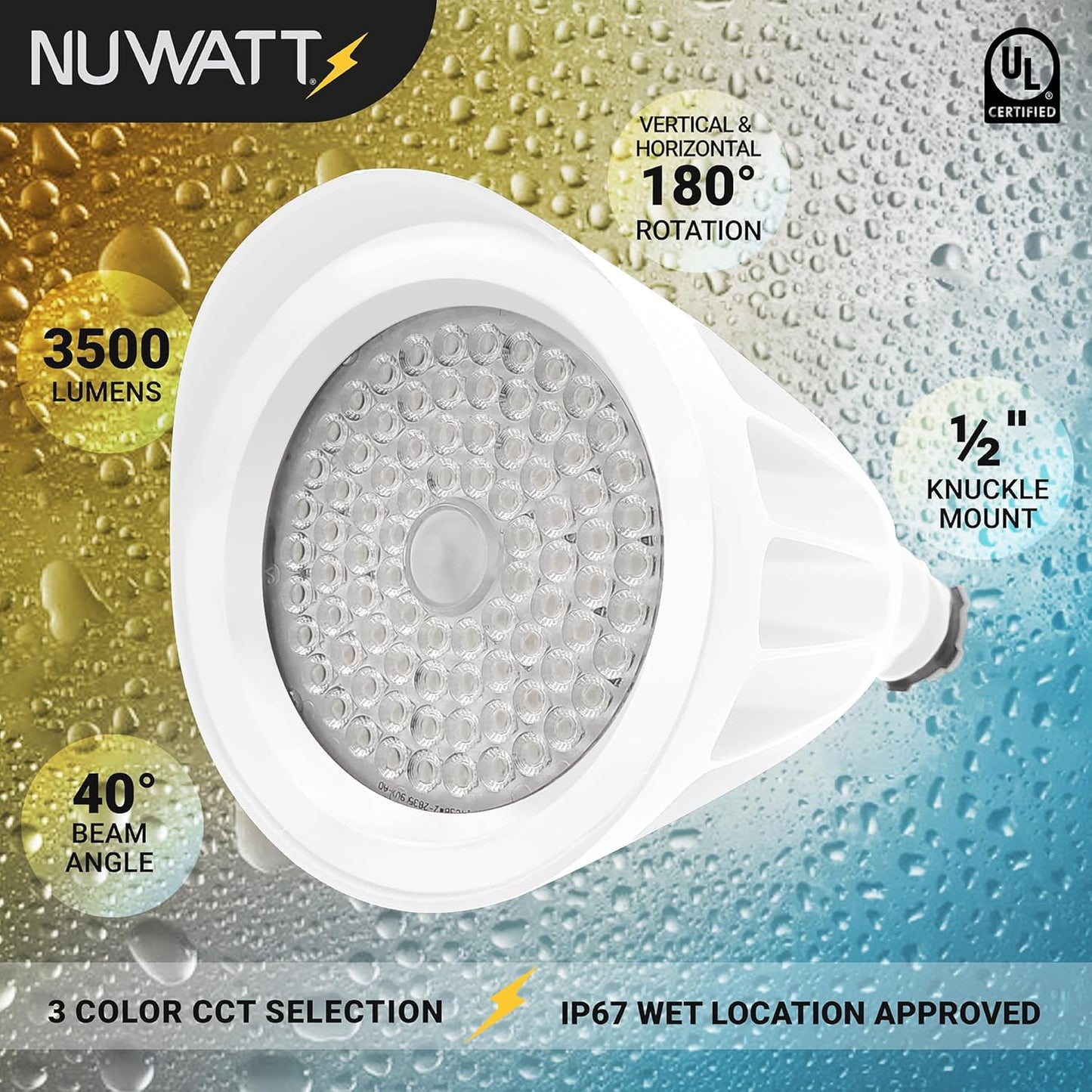 25W Bullet Flood Light Outdoor LED Landscape Lights, 3500 LM, 1/2' Knuckle Mount, (12-Pack), 120-277V