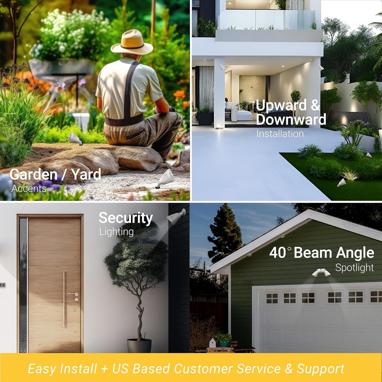 25W Bullet Flood Light Outdoor LED Landscape Lights, 3500 LM, 1/2' Knuckle Mount, (12-Pack), 120-277V