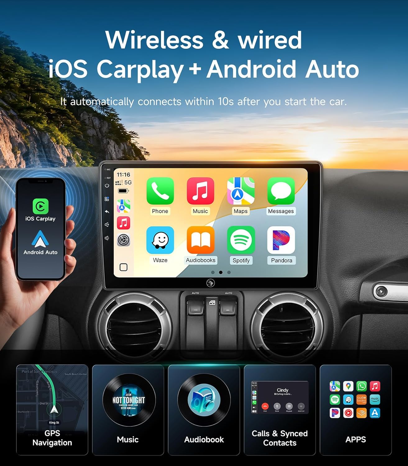 9' Car Radio Stereo for Toyota Tacoma 2005-2015 - Wireless CarPlay & Android Auto,  Touch Screen, Backup Camera