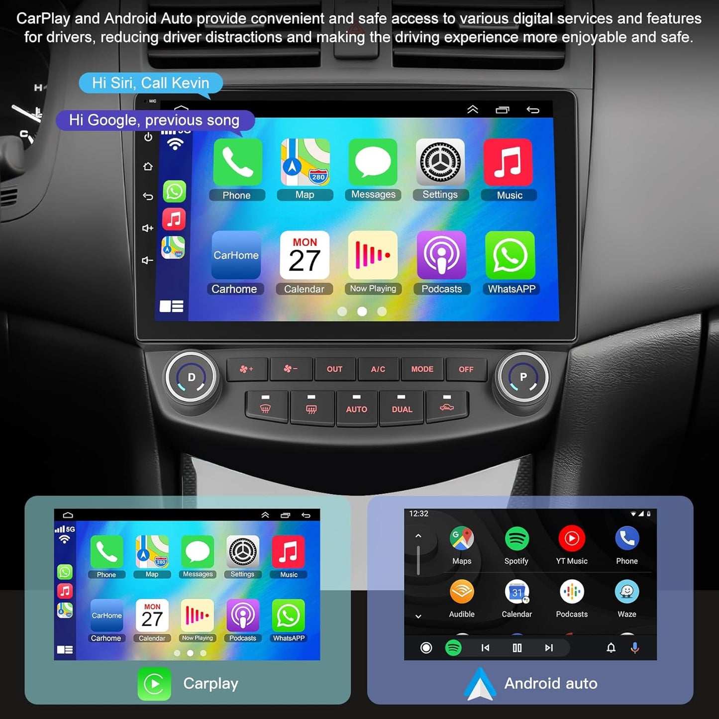 Car Radio for Honda Accord 2003-2007, 10.1 Inch Touch Screen Support Wireless CarPlay & Android Auto