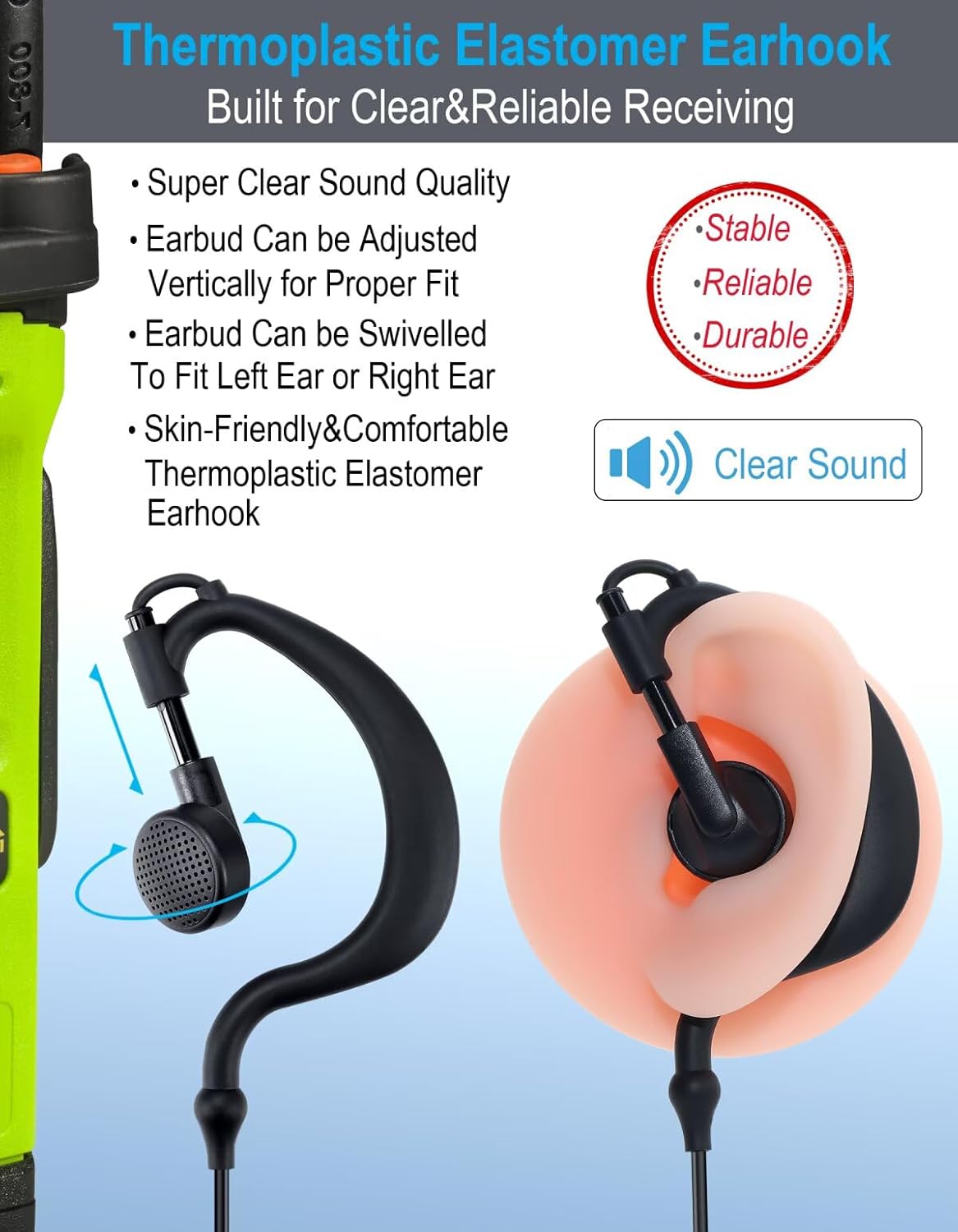 3500e XPR 3300e Earpiece with Mic Compatible for Radios, G Shape Headset with PTT Microphone, Fit Left or Right Ear