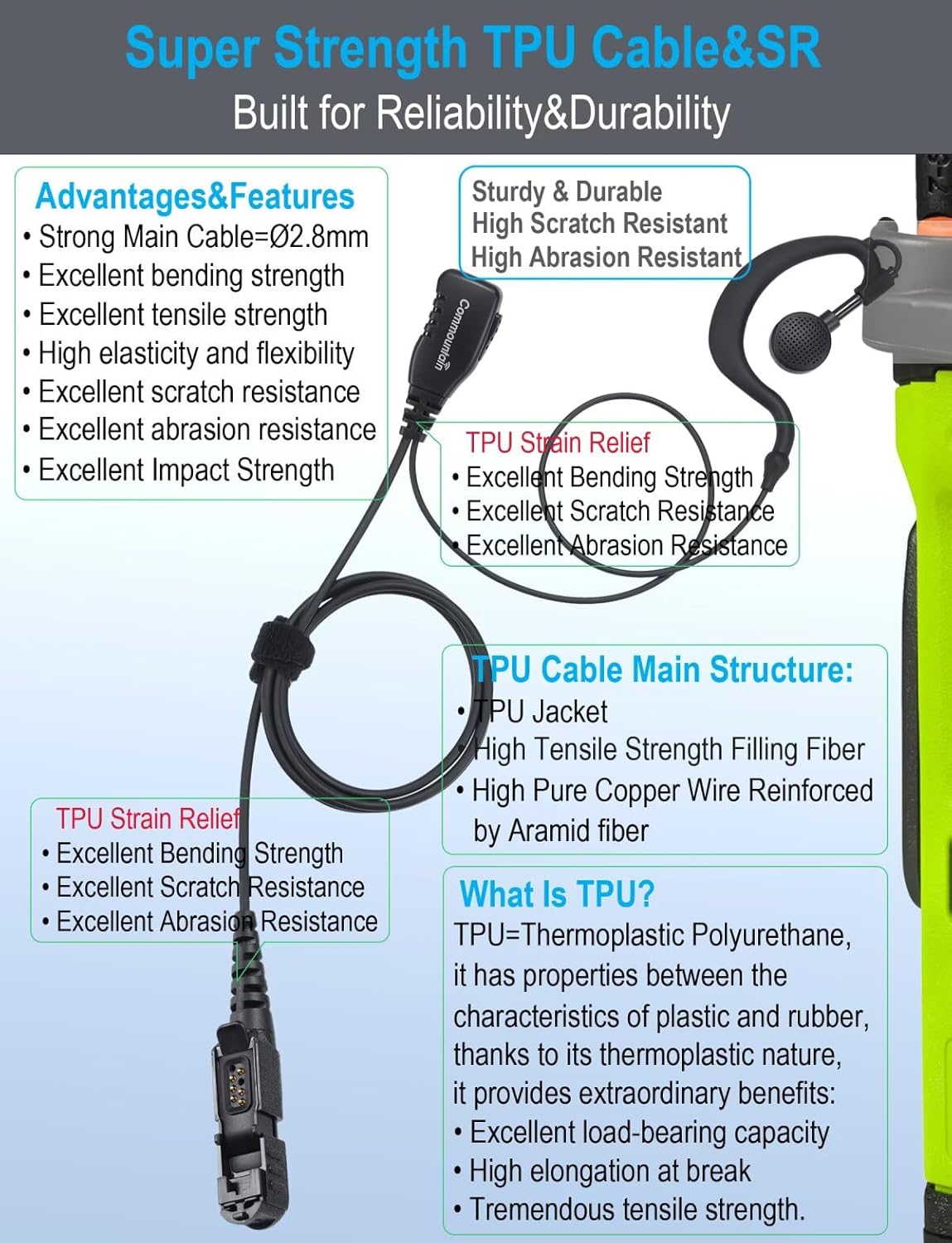 3500e XPR 3300e Earpiece with Mic Compatible for Radios, G Shape Headset with PTT Microphone, Fit Left or Right Ear