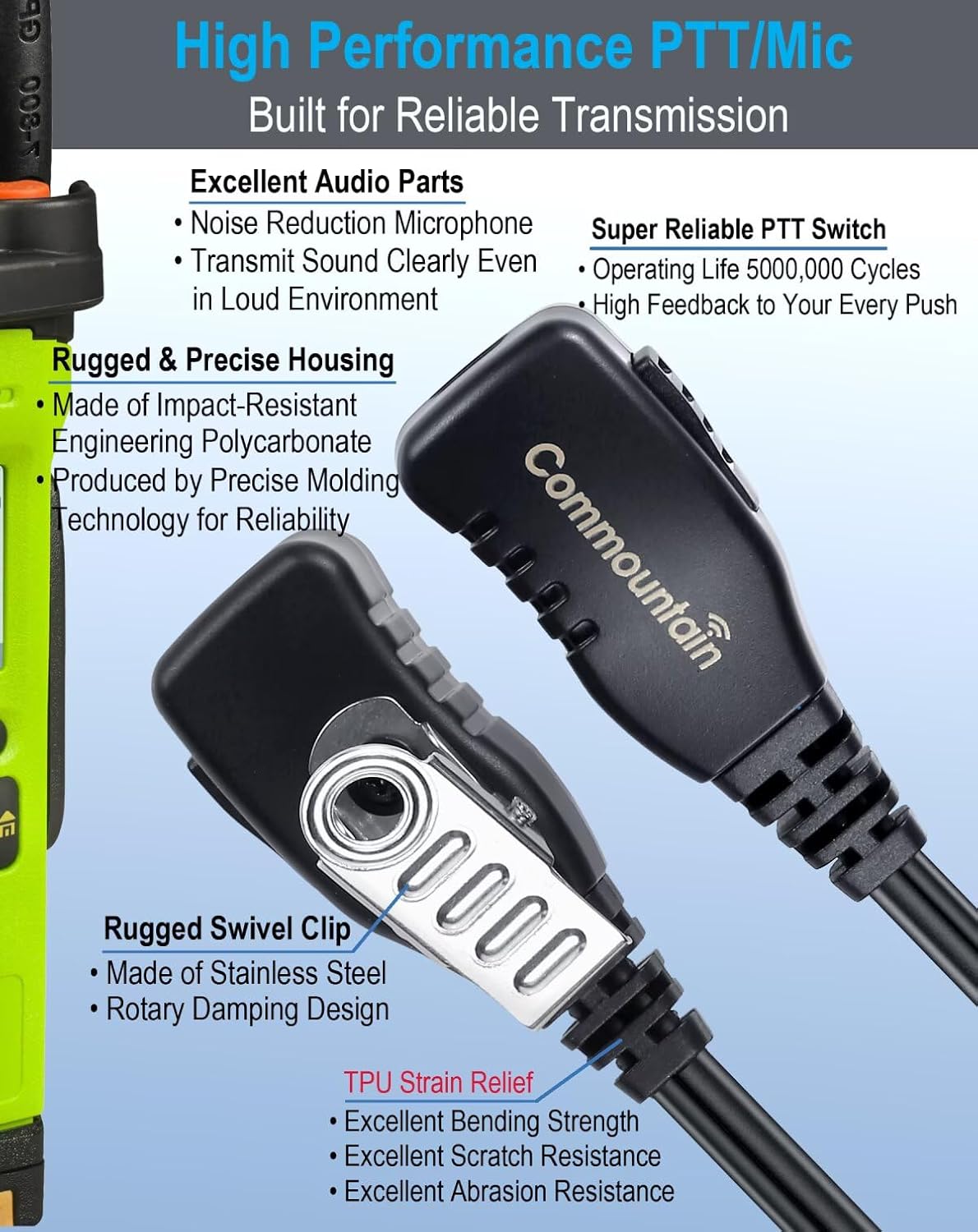 3500e XPR 3300e Earpiece with Mic Compatible for Radios, G Shape Headset with PTT Microphone, Fit Left or Right Ear