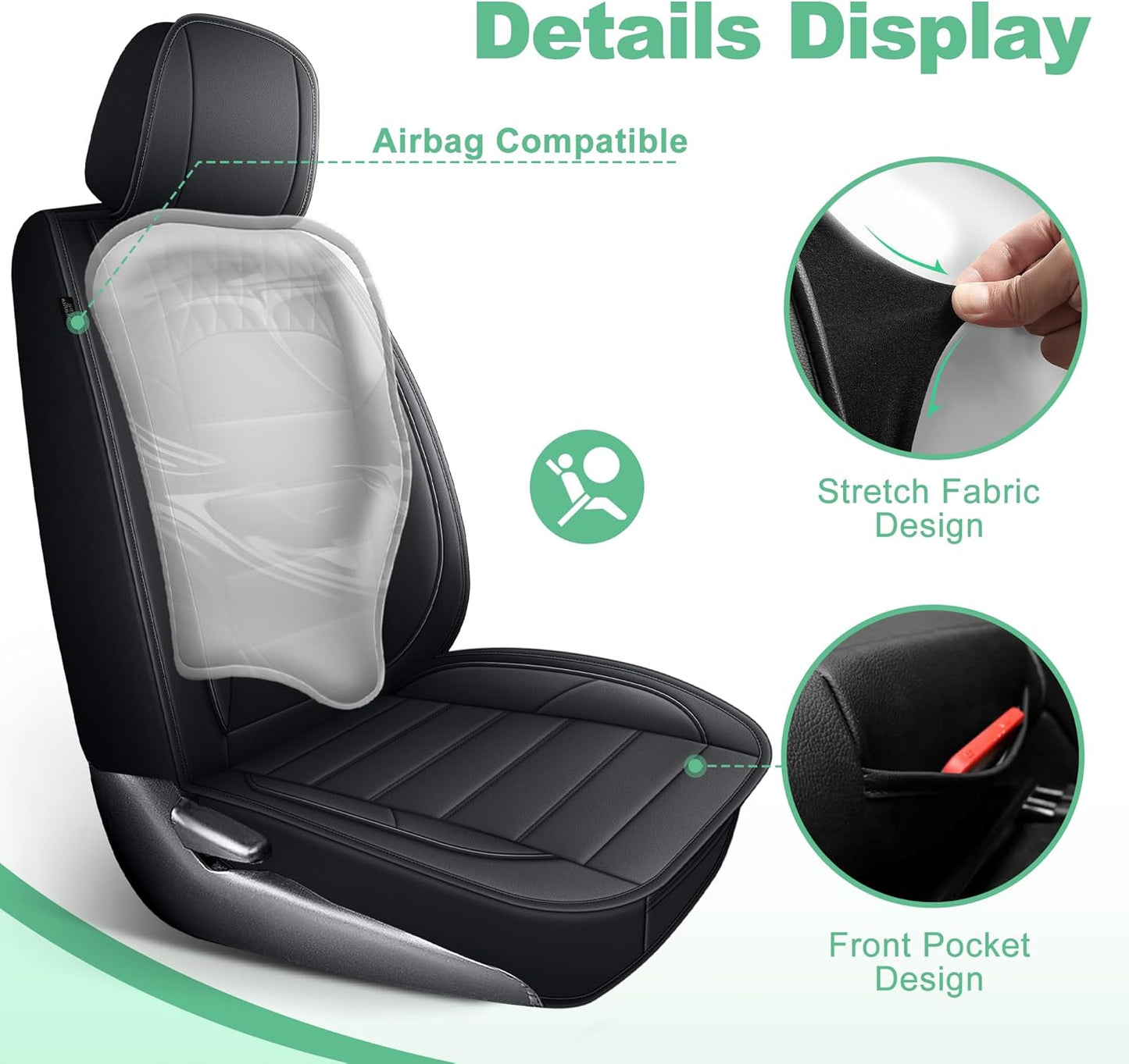 Toyota Tacoma 2024 2025 Faux Leather Seat Covers for Trucks Waterproof Car Cushion Protectors Black (Vine)