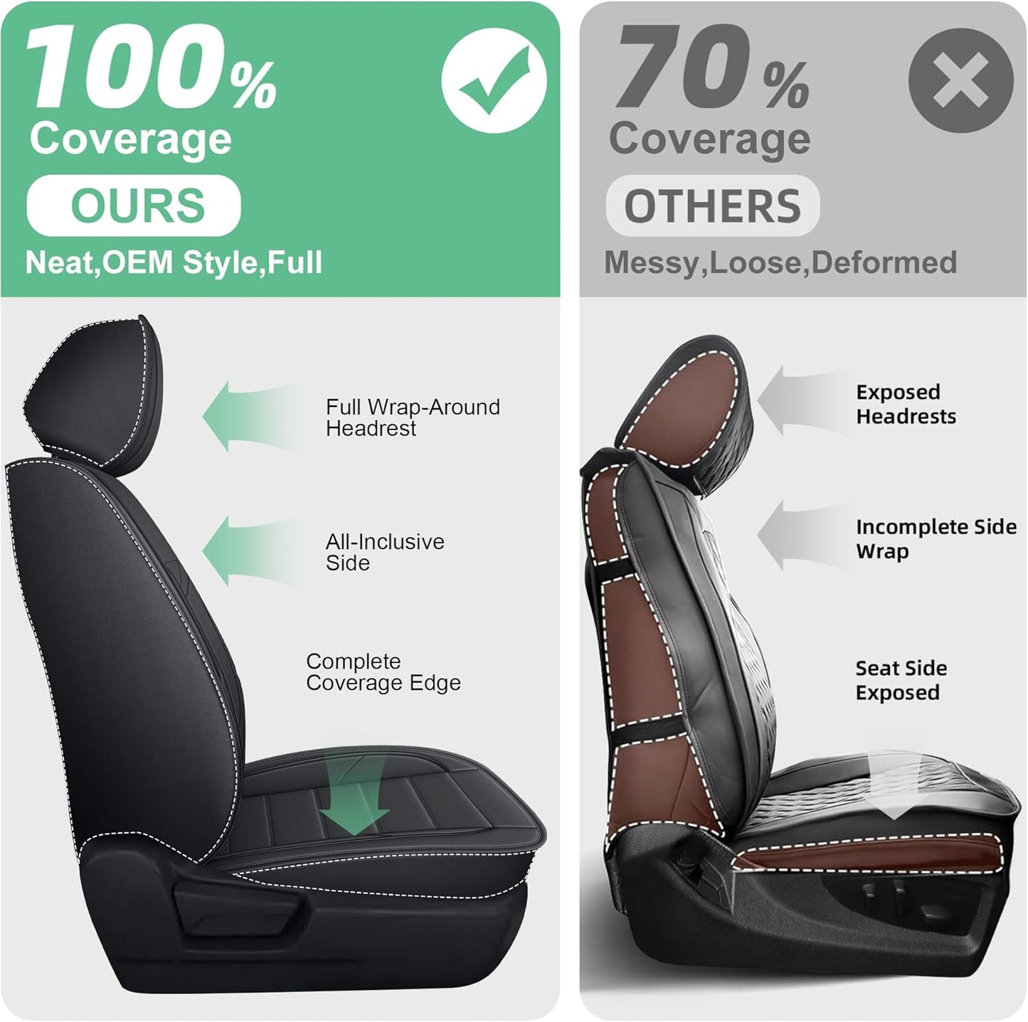 Toyota Tacoma 2024 2025 Faux Leather Seat Covers for Trucks Waterproof Car Cushion Protectors Black (Vine)