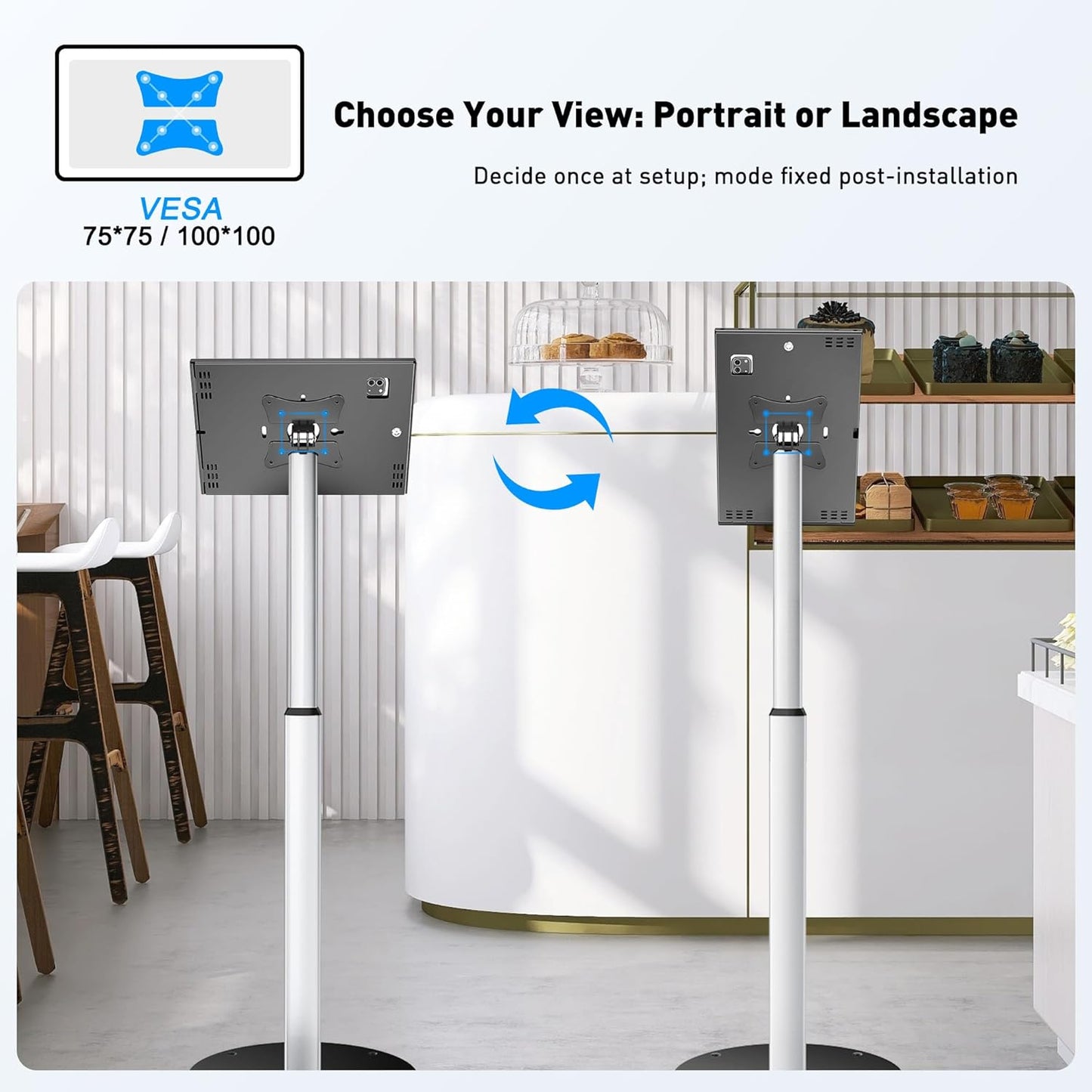 Robust Security Kiosk POS Tablet Stand, Height Adjustable Tablet Floor Stand w/Lock and Key Mechanism