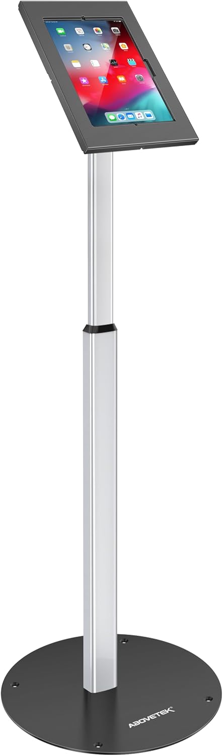 Robust Security Kiosk POS Tablet Stand, Height Adjustable Tablet Floor Stand w/Lock and Key Mechanism