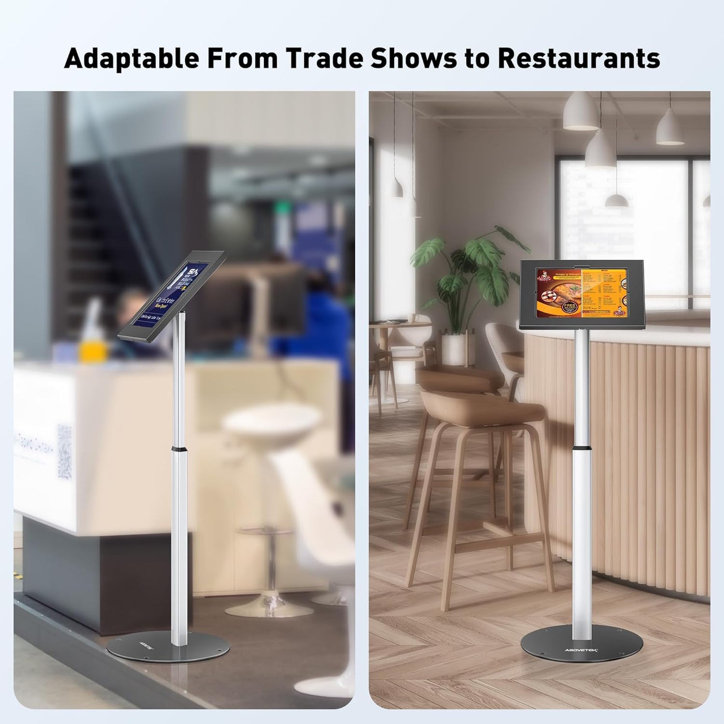 Robust Security Kiosk POS Tablet Stand, Height Adjustable Tablet Floor Stand w/Lock and Key Mechanism