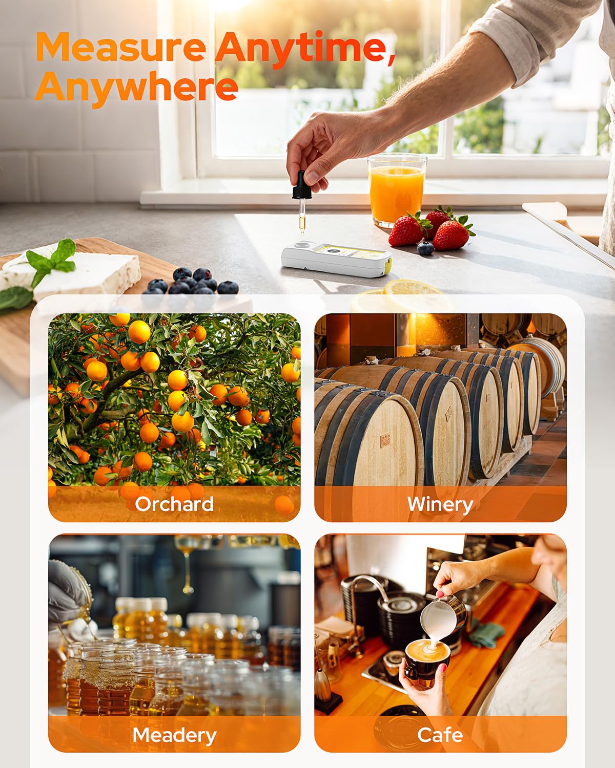 3-in-1 Digital Refractometer with ATC for Wine Making, Home Brewing, Brix Meter for Coffee, Juice, Honey, Maple Syrup