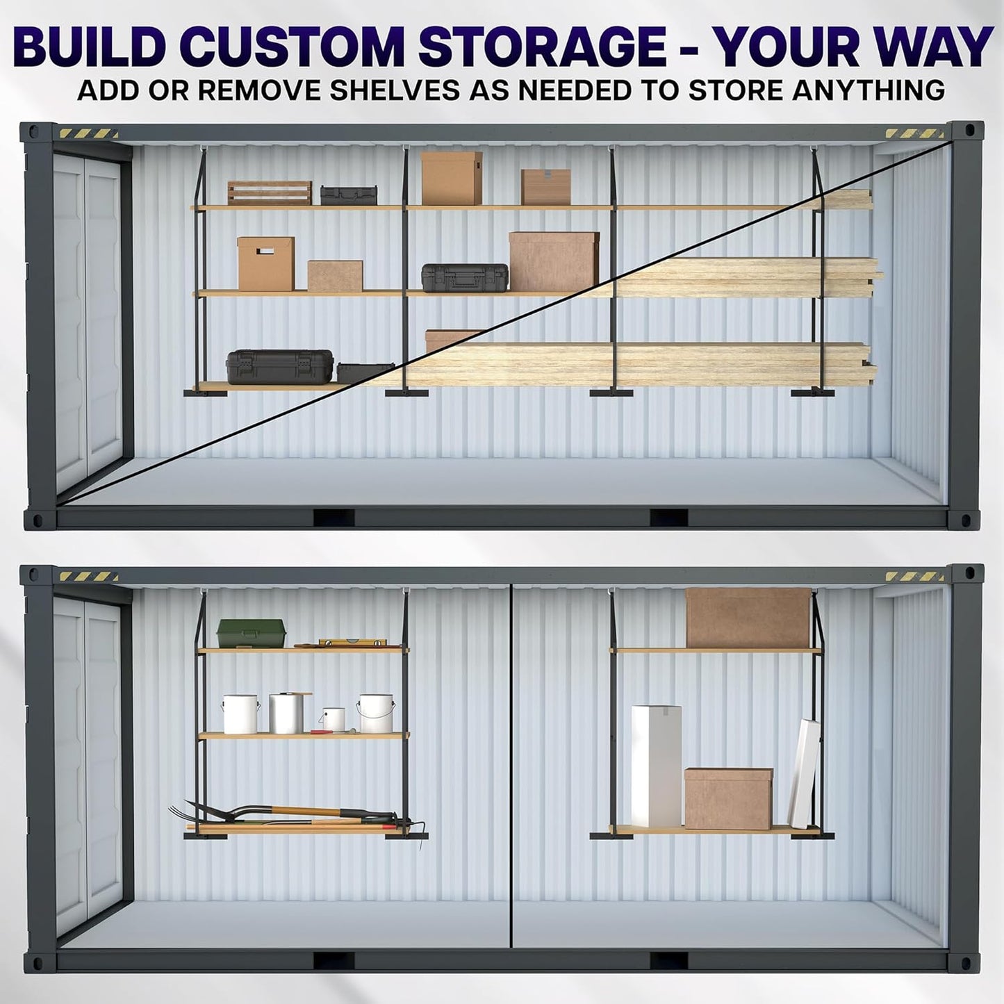3-Tier Shipping Container Accessories Shelving Brackets, 4 Pack, Holds up to 1100 lbs, Drill-Free