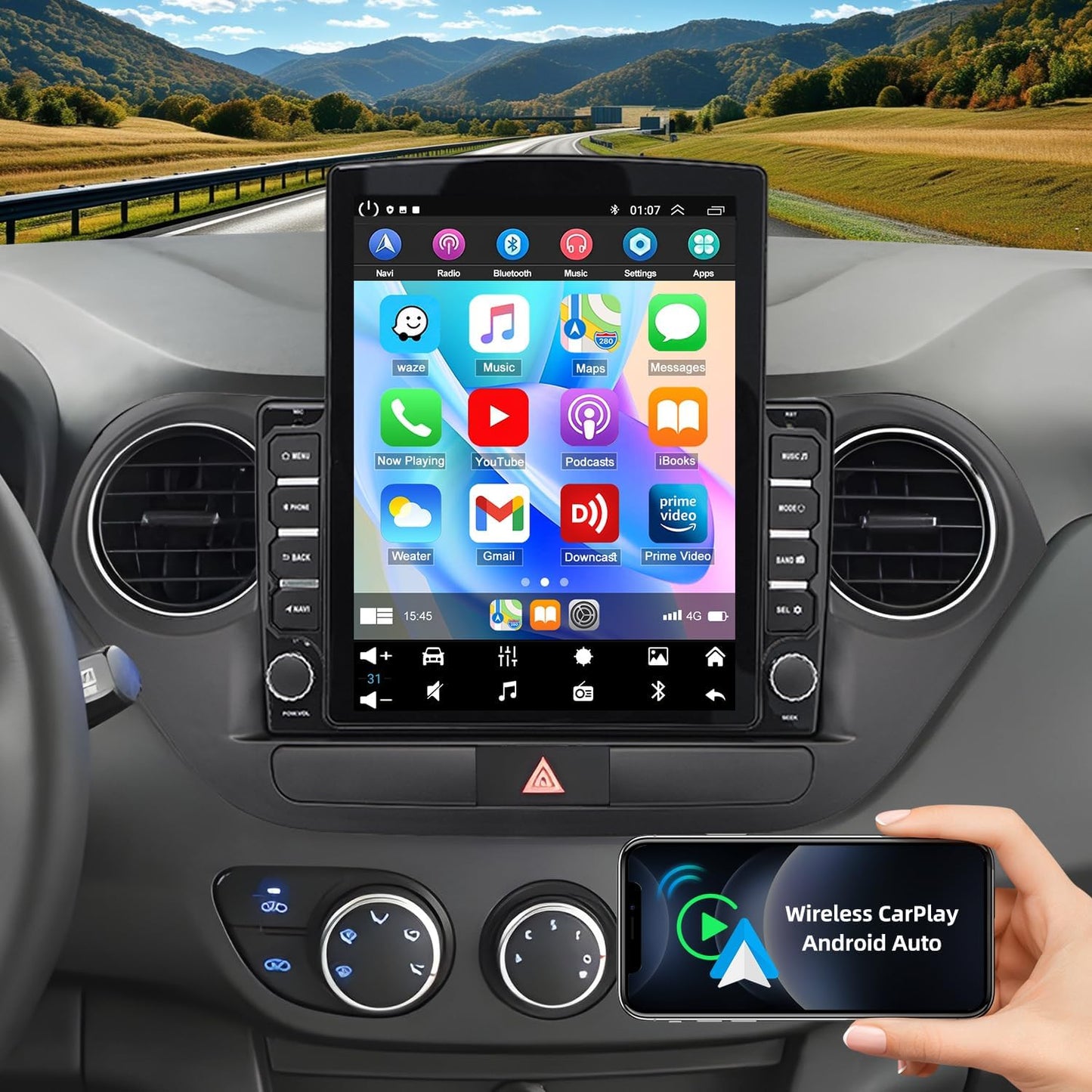 9.7inch Car Radio Stereo for Hyundai Grand I10 2014-2019, with Carplay Android, Backup Camera, Mic