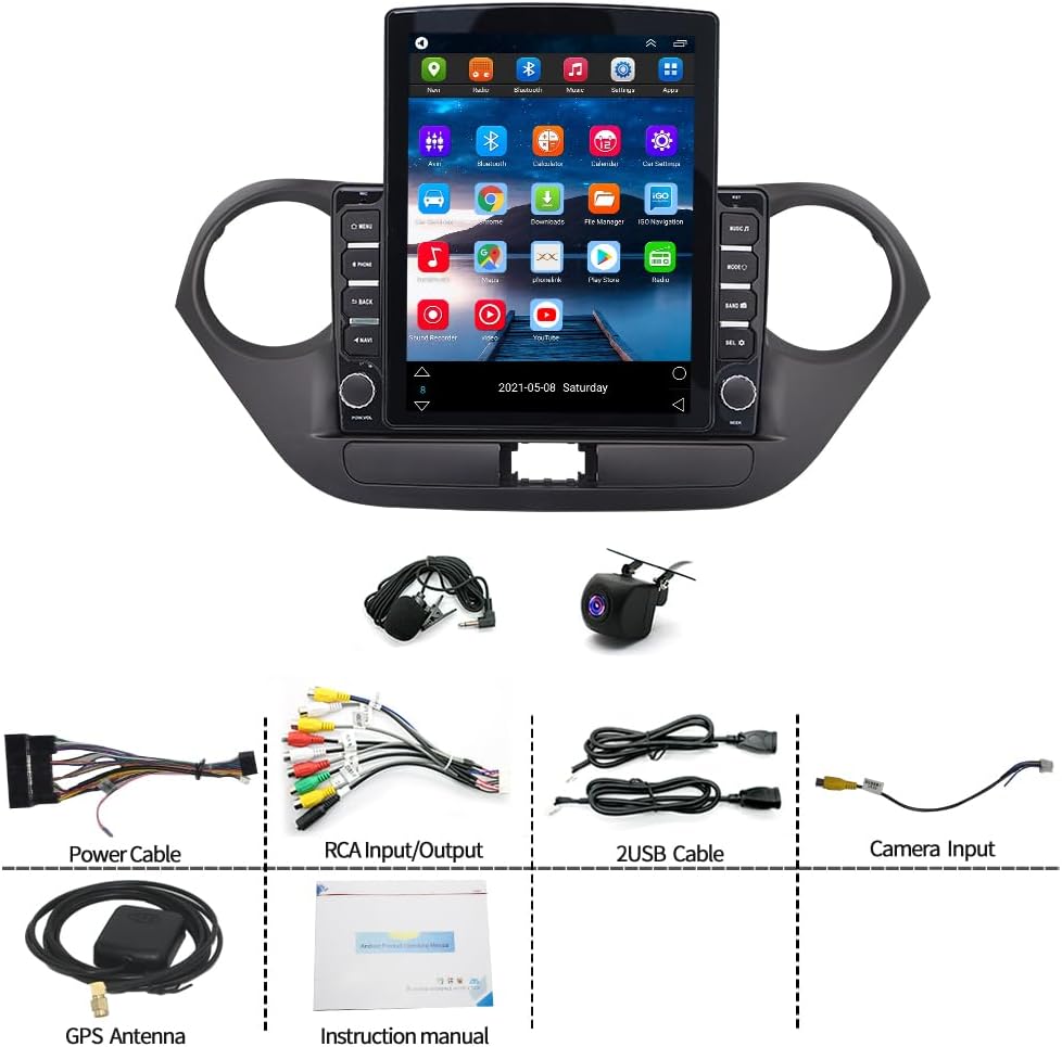 9.7inch Car Radio Stereo for Hyundai Grand I10 2014-2019, with Carplay Android, Backup Camera, Mic