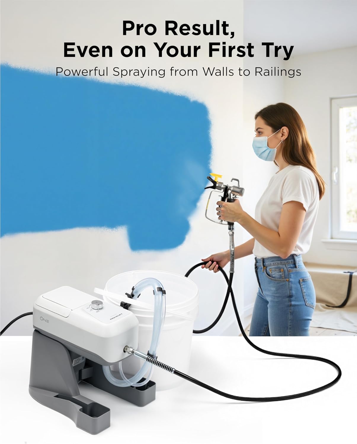 Airless Paint Sprayer, One-Button Control Design, Highly Efficient Thinning-Free Minimal Overspray for Up to 5 Gallon