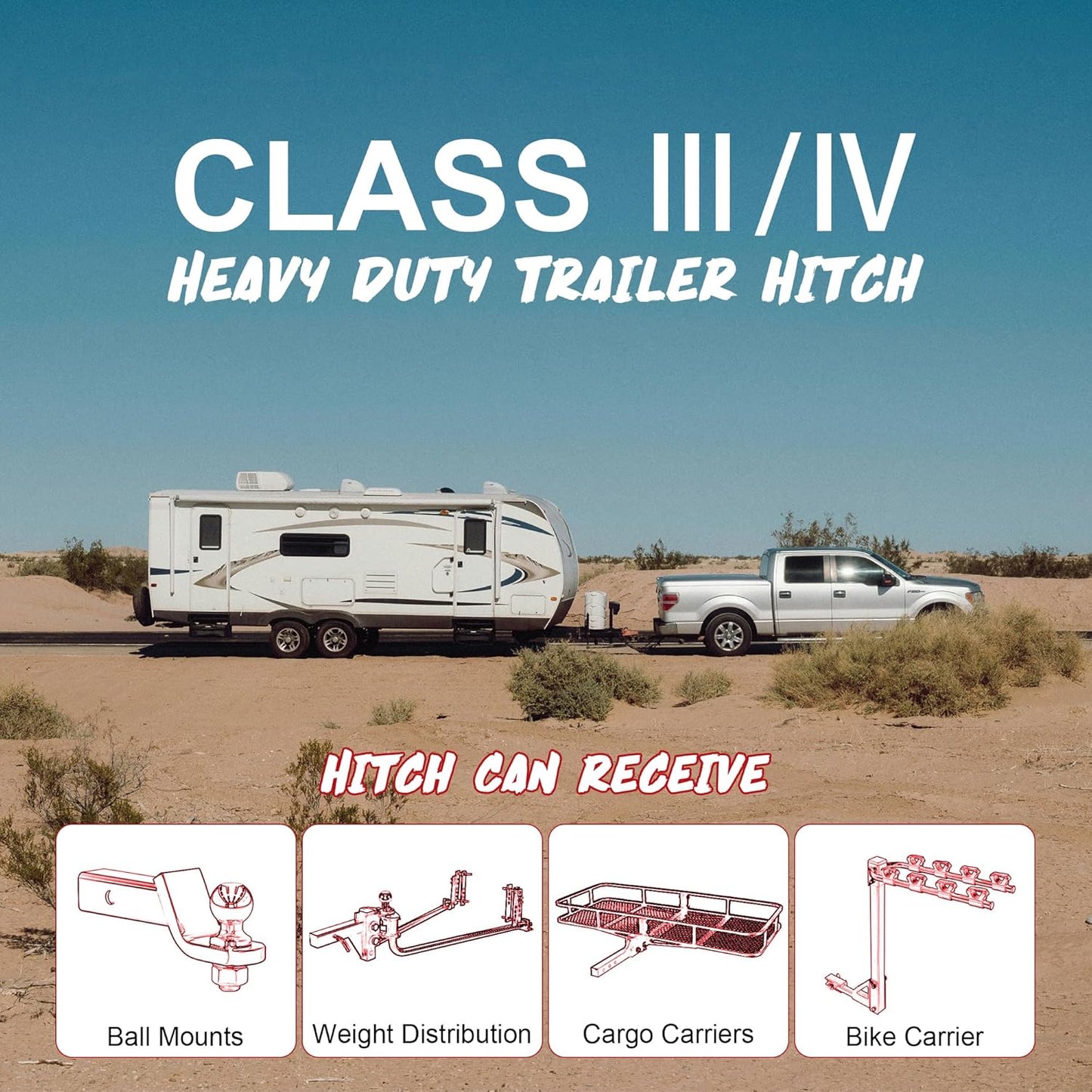 Trailer Hitch Standard 2-Inch Receiver Compatible with 1996-2025 Chevy Express 1500-3500 & GMC Savana 1500-3500