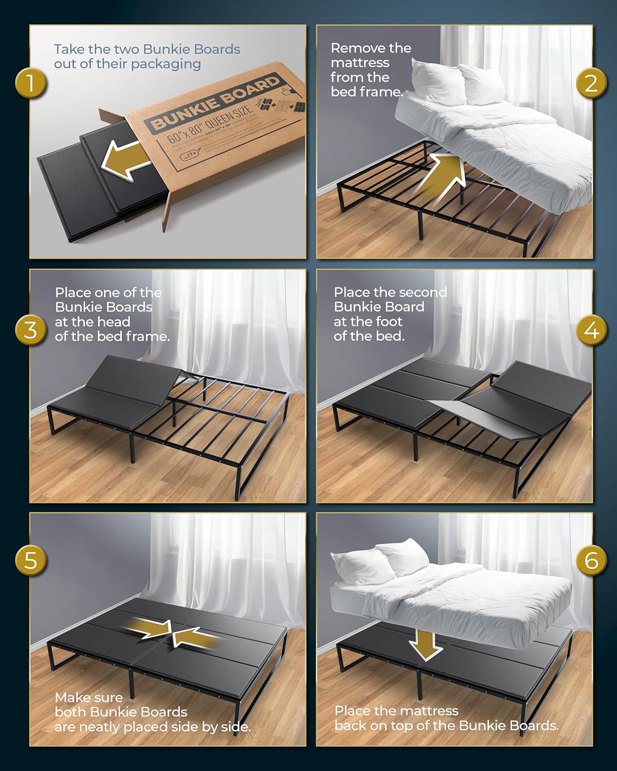 Golden Home Essentials Premium 10mm Queen Size Bunkie Board (60'x 80') Slim Low-Profile Support