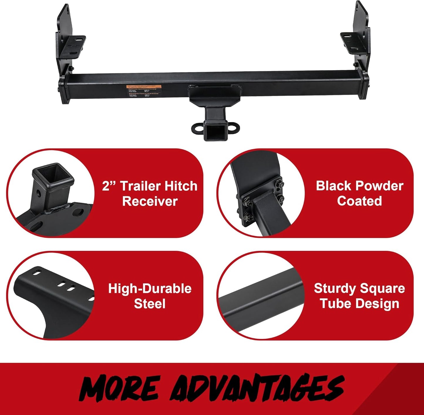 3 Trailer Hitch Standard 2-Inch Receiver Compatible with 2005-2015 Toyota Tacoma, Black Matte Powder Coated