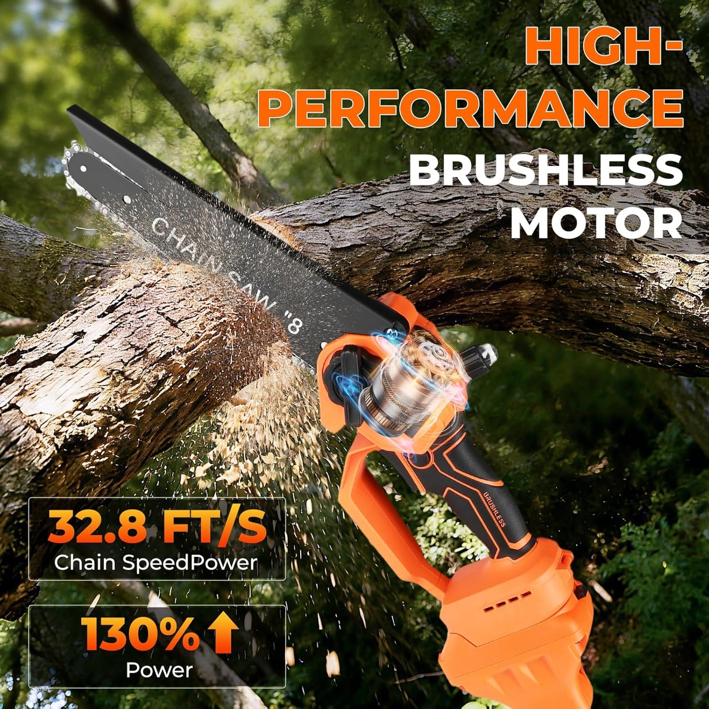 4-in-1 Cordless Electric Pole Saw, 8' Mini Chainsaw & Electric Shears, 15ft Reach Pole, 2 21V 4.0Ah Batteries