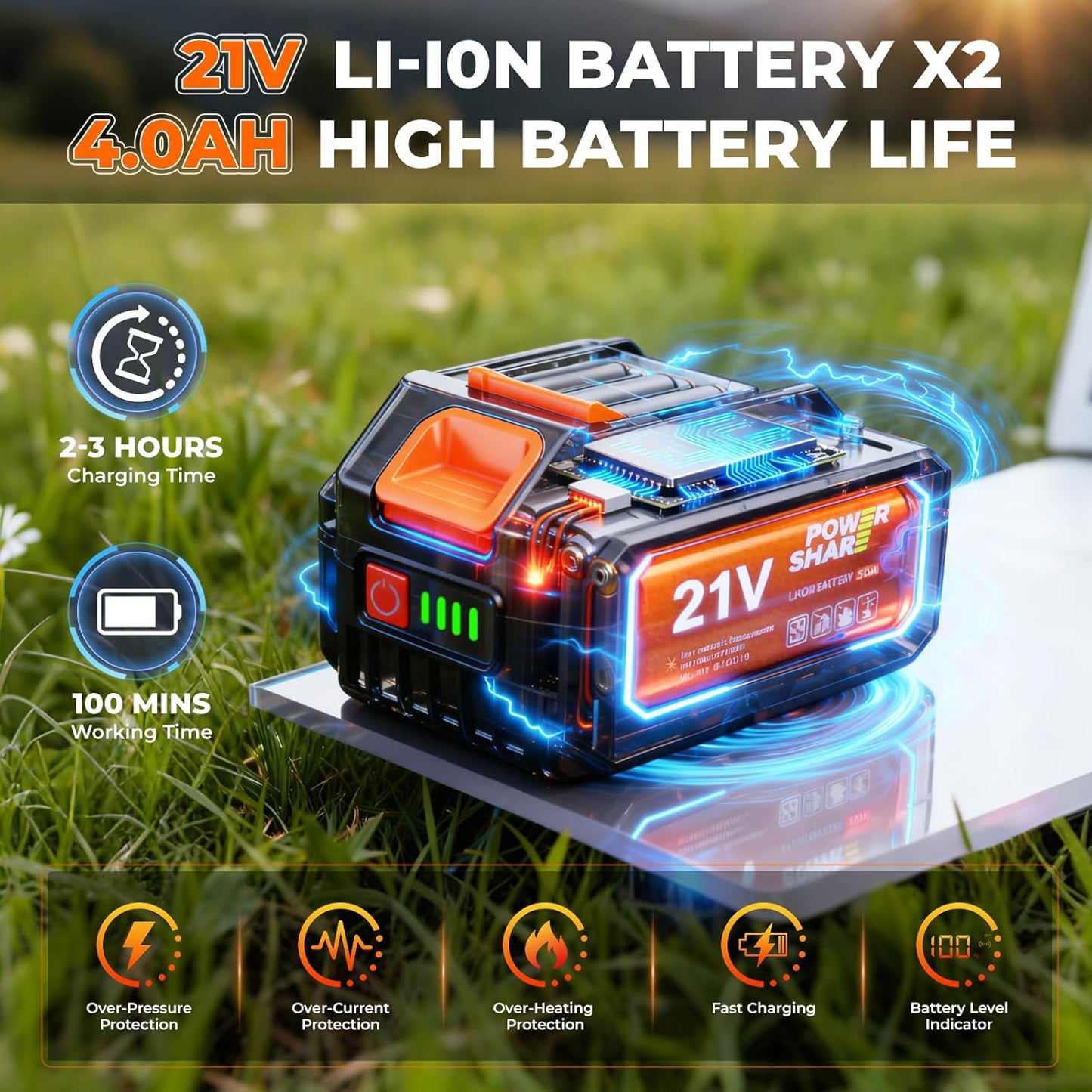 4-in-1 Cordless Electric Pole Saw, 8' Mini Chainsaw & Electric Shears, 15ft Reach Pole, 2 21V 4.0Ah Batteries