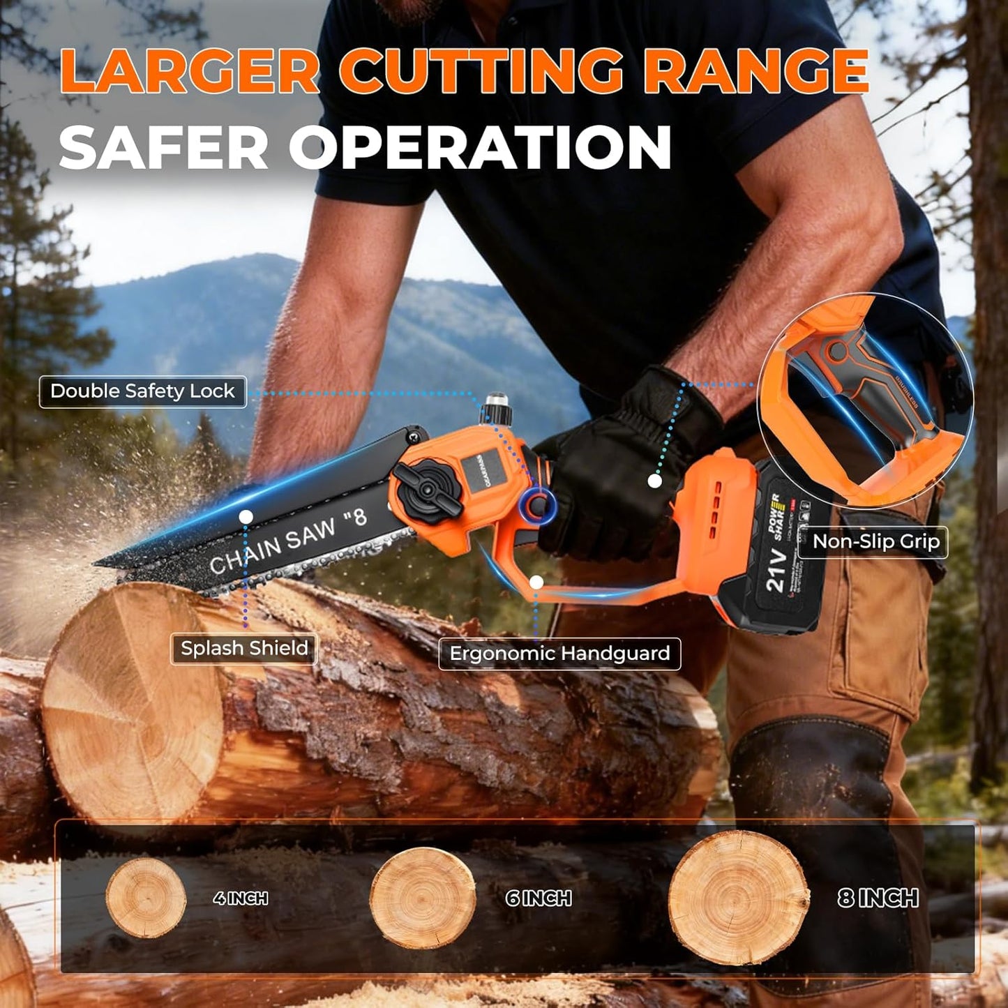 4-in-1 Cordless Electric Pole Saw, 8' Mini Chainsaw & Electric Shears, 15ft Reach Pole, 2 21V 4.0Ah Batteries